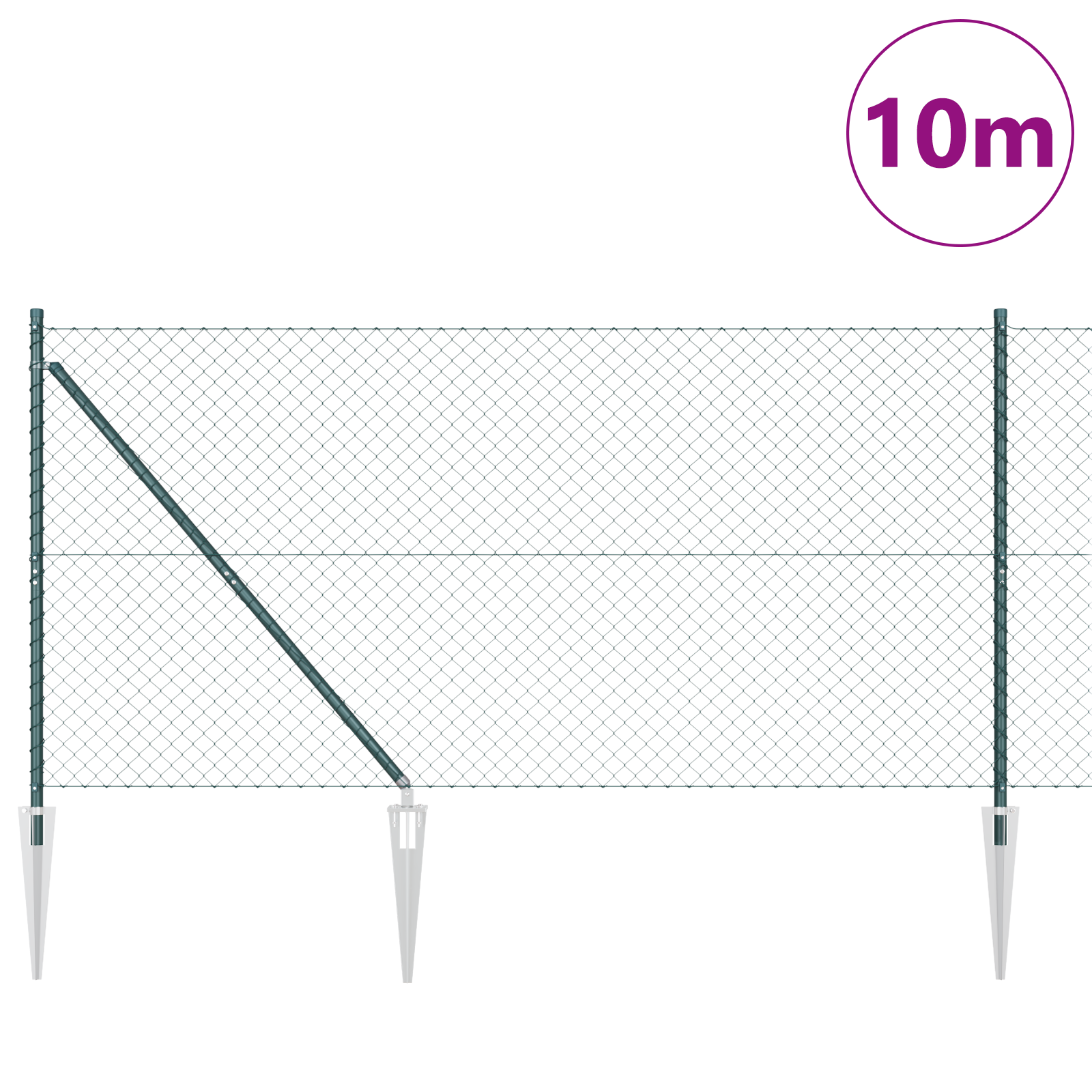 Chain Link Fence with 7 Spike Posts 1.4x10 m Galvanised Steel - Image 3