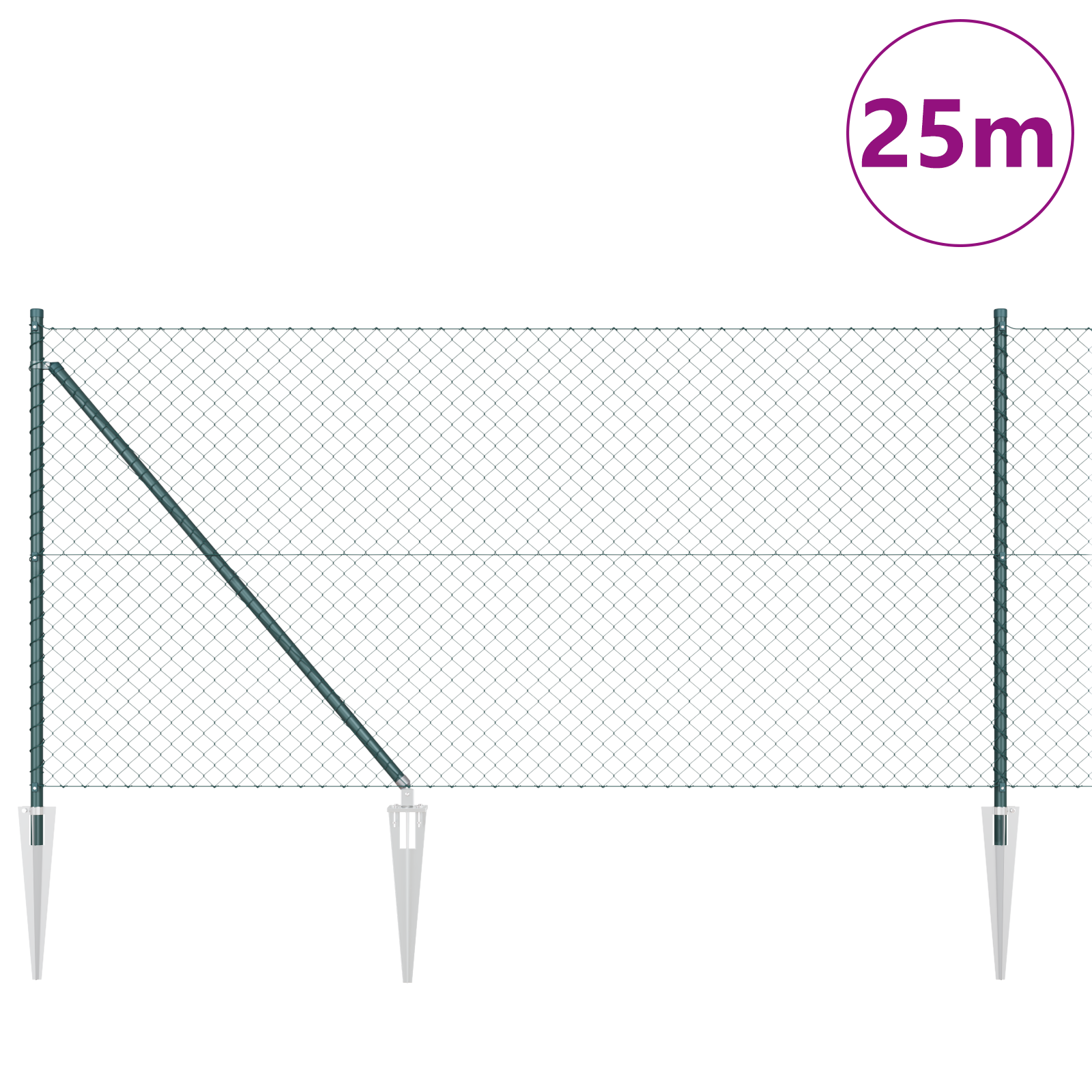 Chain Link Fence with 13 Spike Posts 1x25 m Galvanised Steel - Image 3