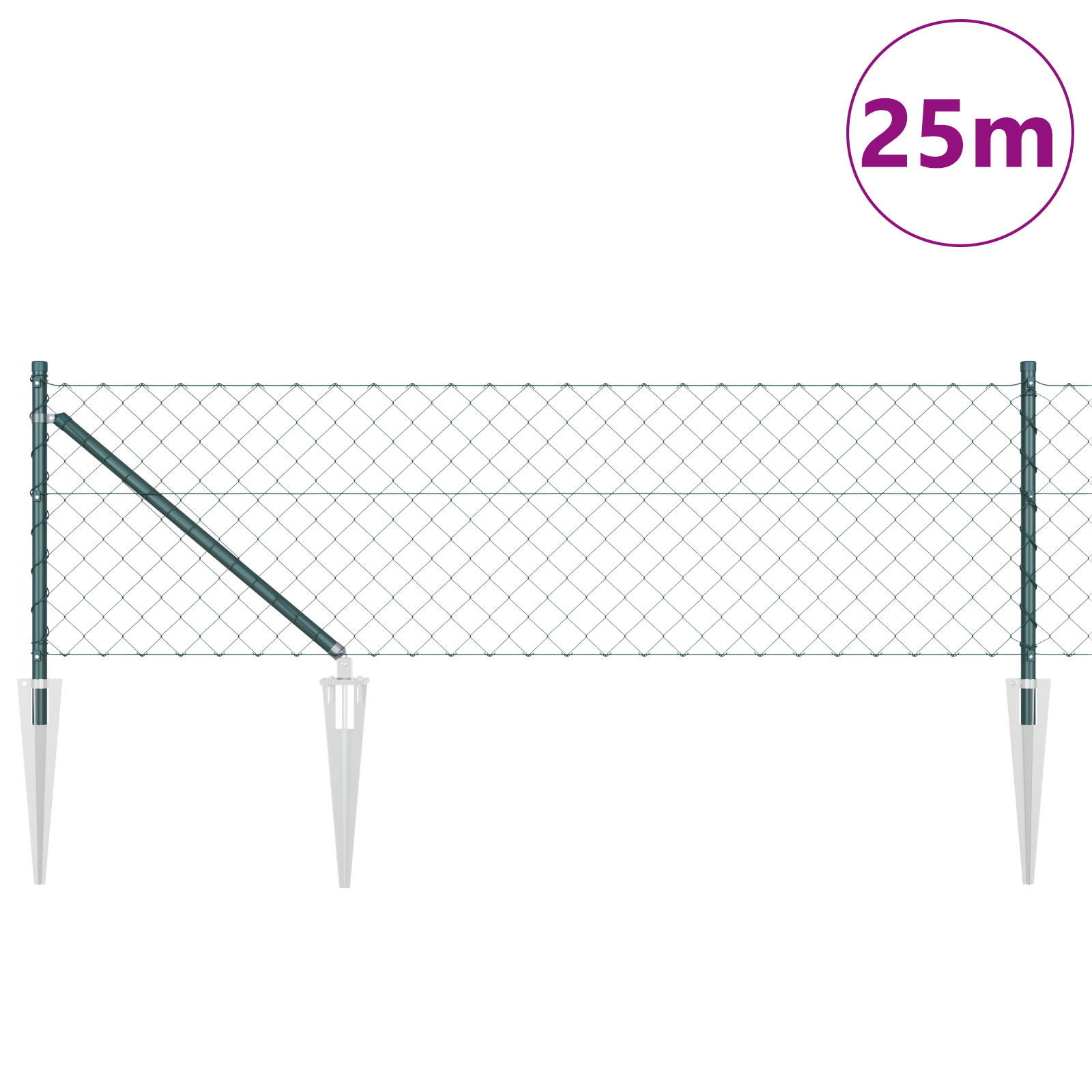 Chain Link Fence with 13 Spike Posts 0.6x25 m Galvanised Steel - Image 3