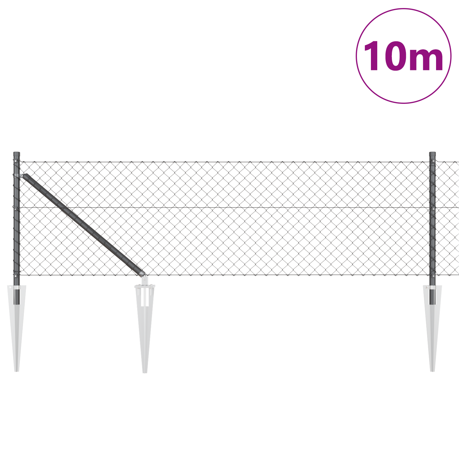 Chain Link Fence with 7 Spike Posts 0.8x10 m Galvanised Steel - Image 3