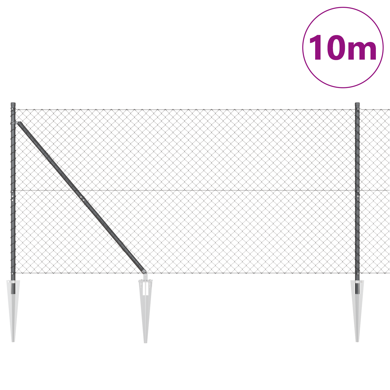 Chain Link Fence with 7 Spike Posts 1.2x10 m Galvanised Steel - Image 3