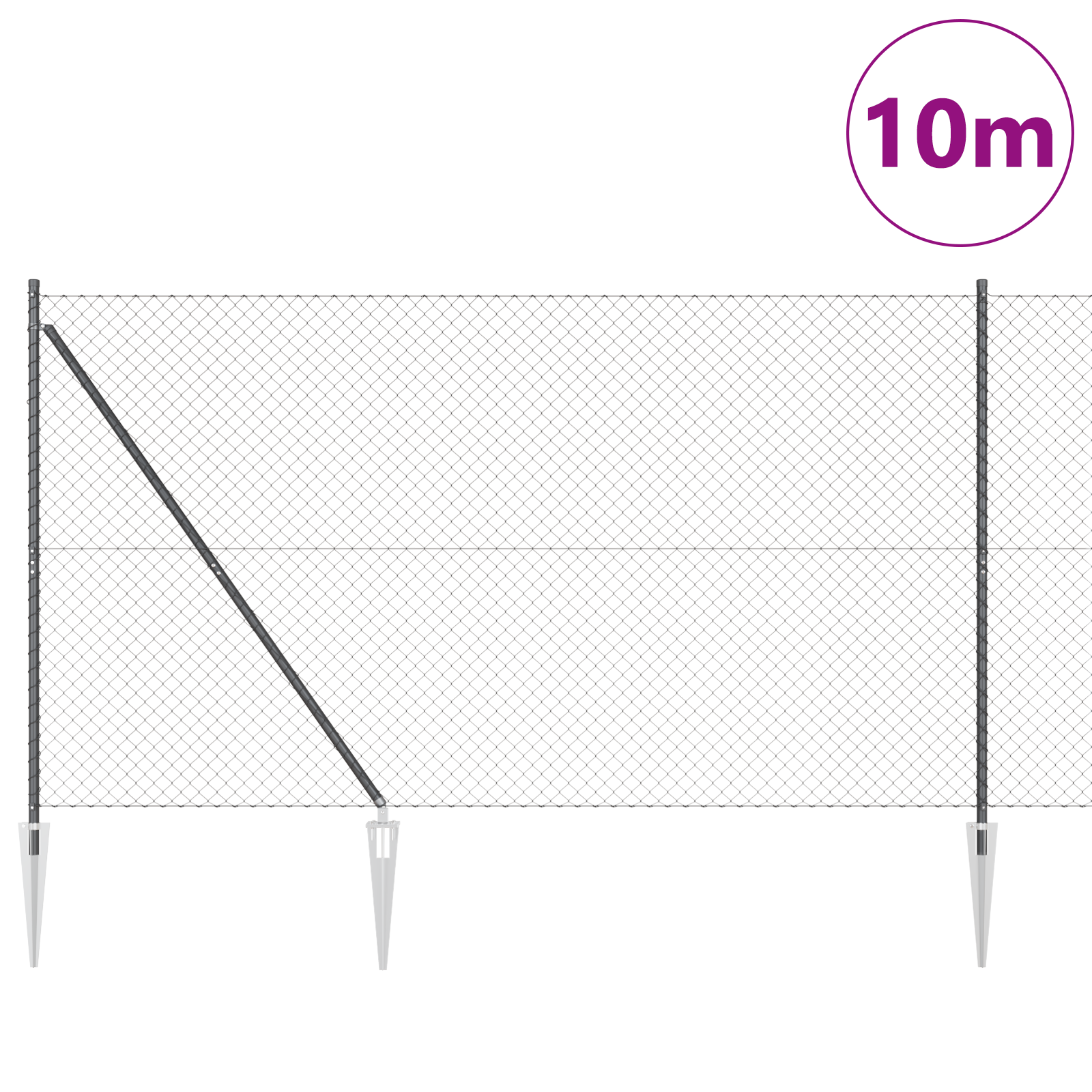 Chain Link Fence with 7 Spike Posts 1.6x10 m Galvanised Steel - Image 3