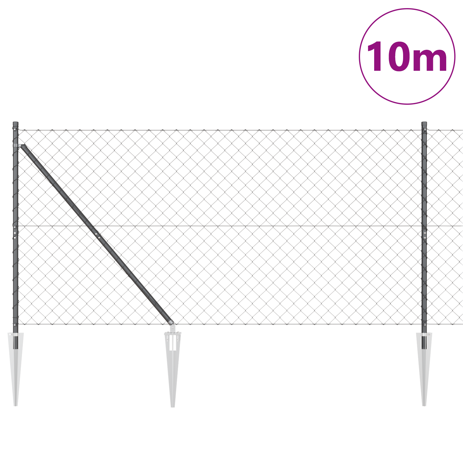 Chain Link Fence with 7 Spike Posts 1.4x10 m Galvanised Steel - Image 3
