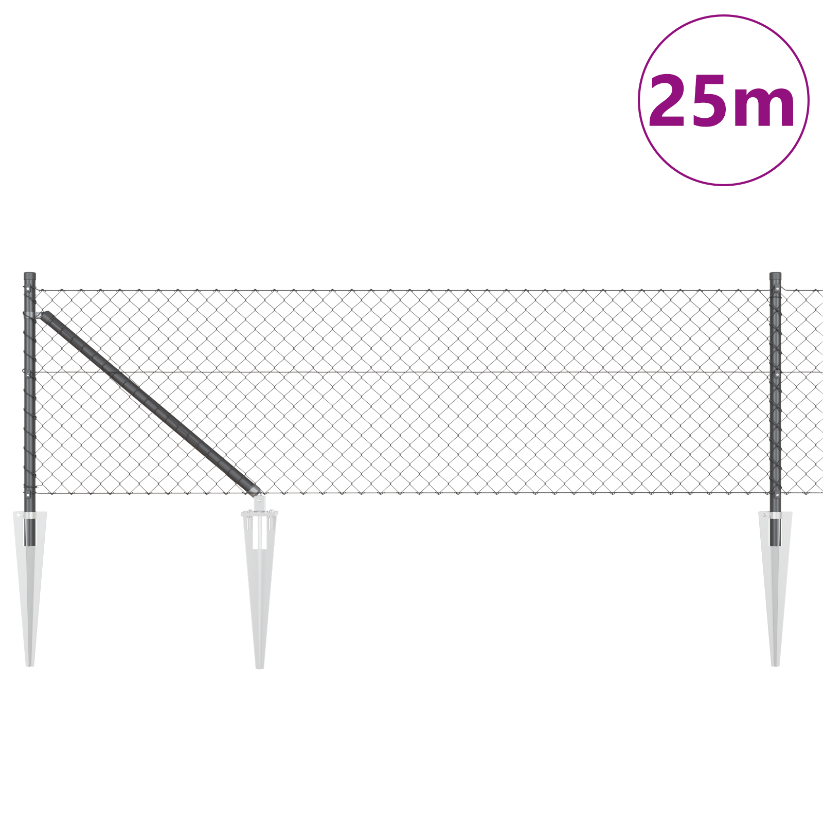Chain Link Fence with 13 Spike Posts 0.4x25 m Galvanised Steel - Image 3