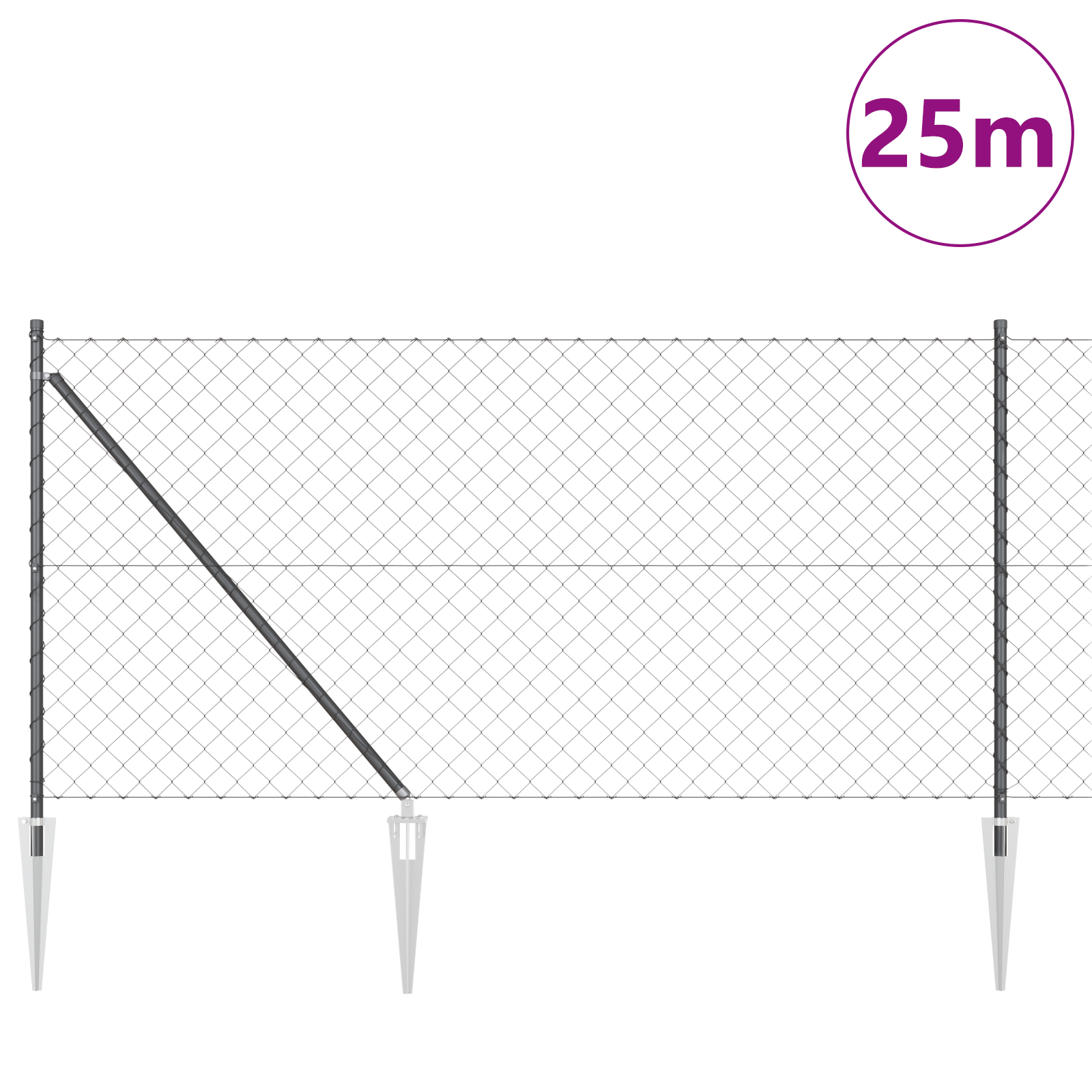 Chain Link Fence Set of 2 Grey Powder-Coated Steel 25 x 1 m - Image 3
