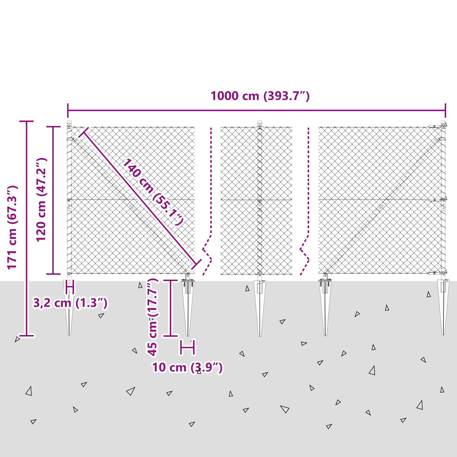 Chain Link Fence with 7 Spike Posts 1.2 x 10 m Galvanised Steel - Image 9