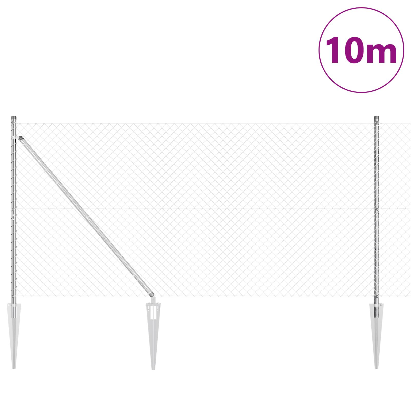 Chain Link Fence with 7 Spike Posts 1.4x10 m Galvanised Steel - Image 2