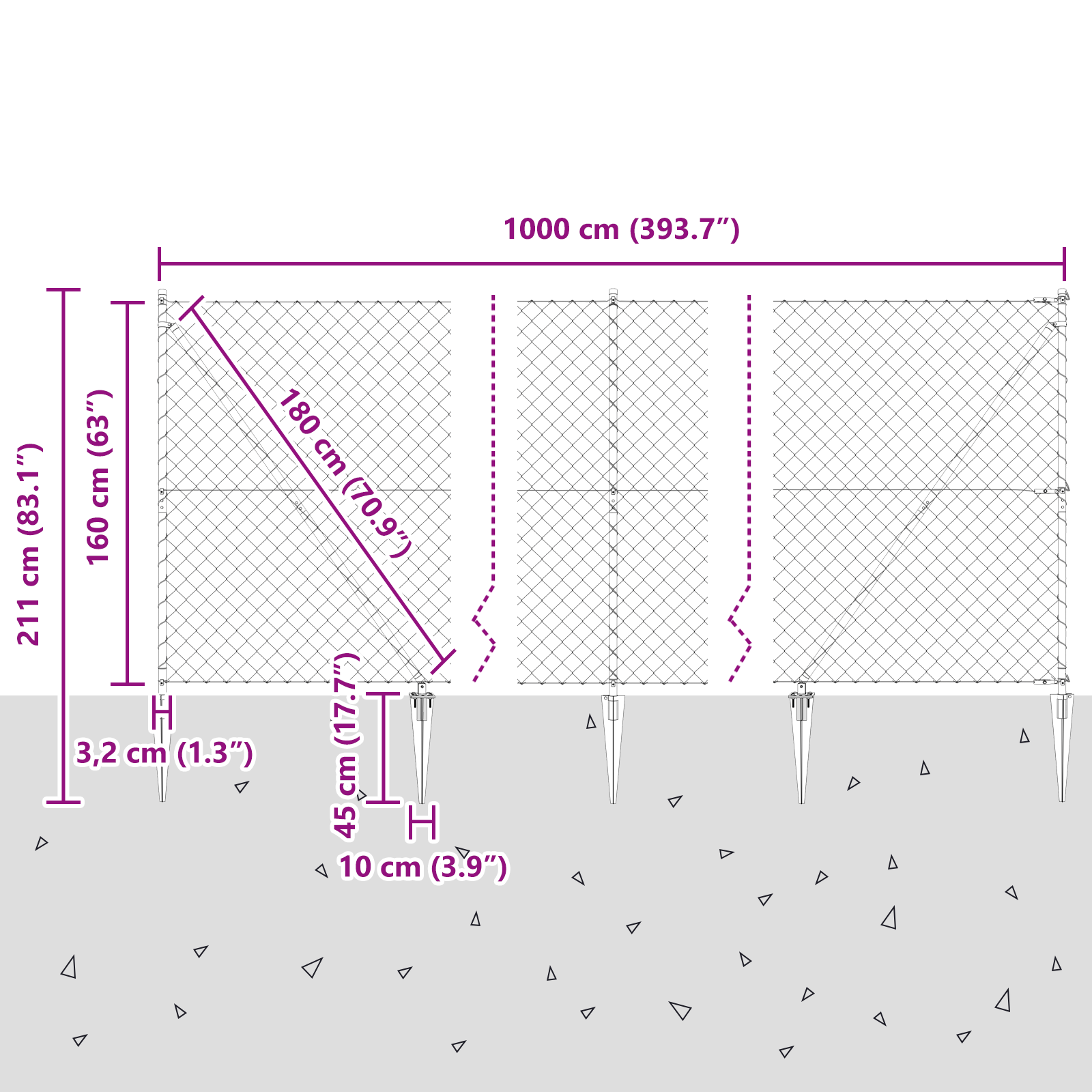 Chain Link Fence with 7 Spike Posts 1.6x10 m Galvanised Steel - Image 9