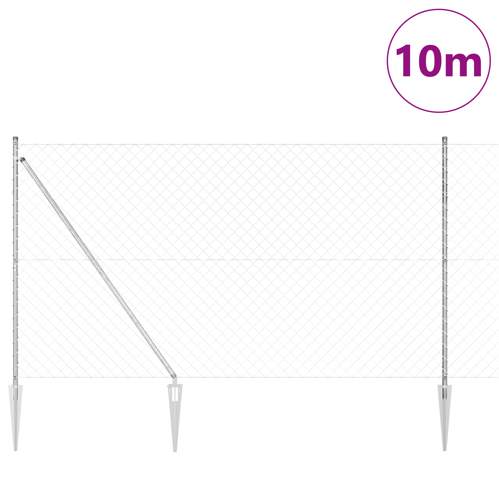 Chain Link Fence with 7 Spike Posts 1.6x10 m Galvanised Steel - Image 2
