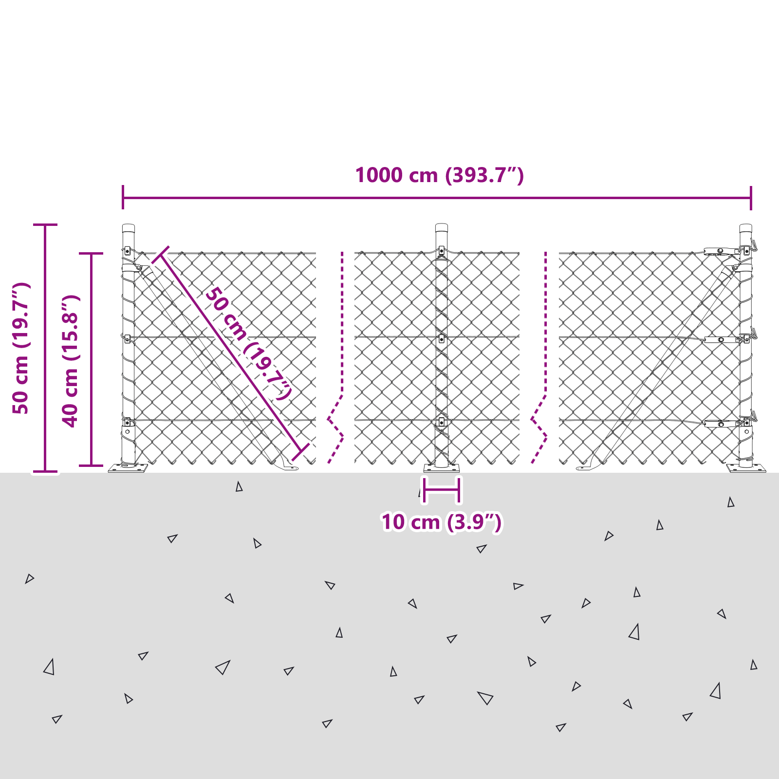 Chain Link Fence with 7 Flanged Posts 0.4x10 m Galvanised Steel - Image 8