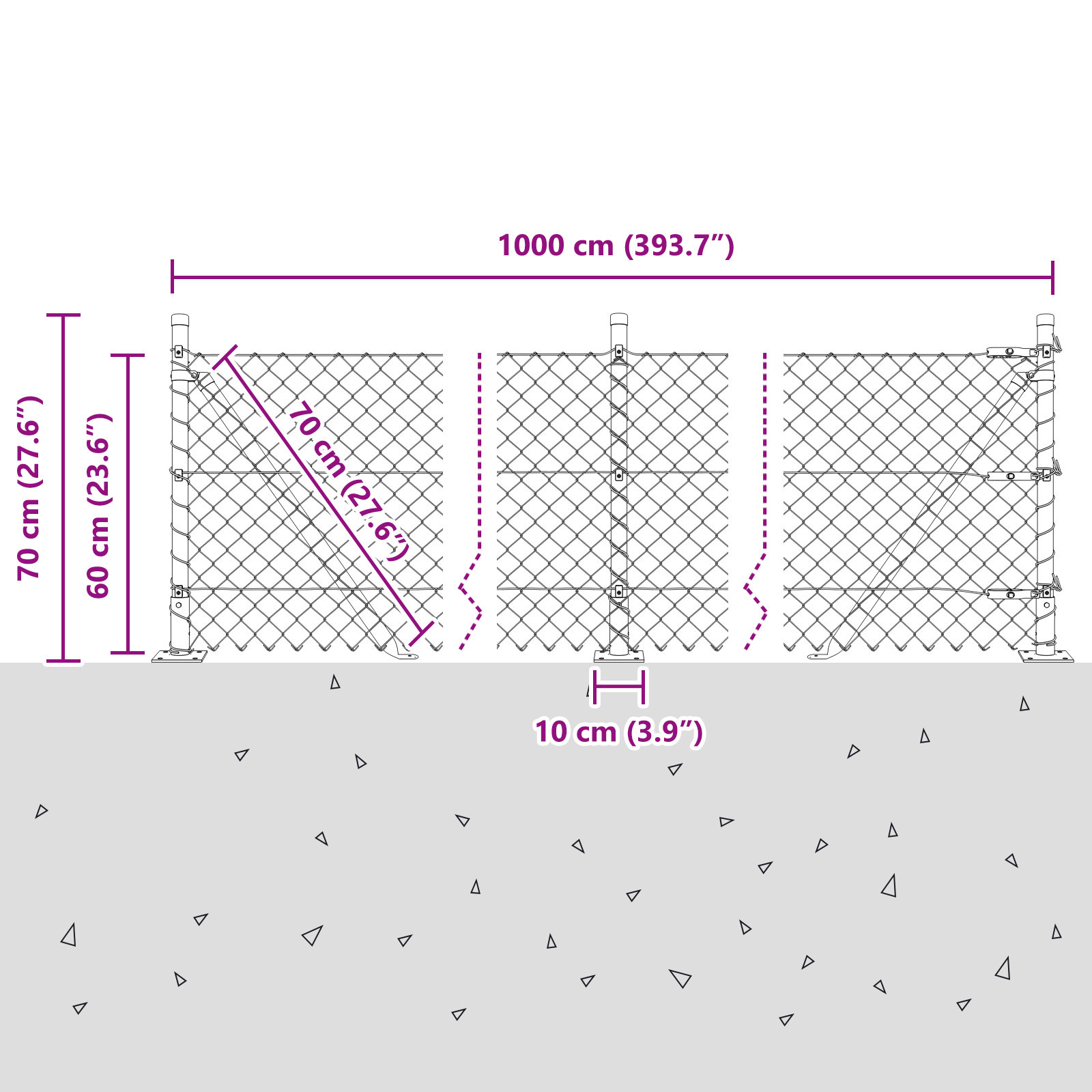 Chain Link Fence with 7 Flanged Posts 0.6x10 m Galvanised Steel - Image 8