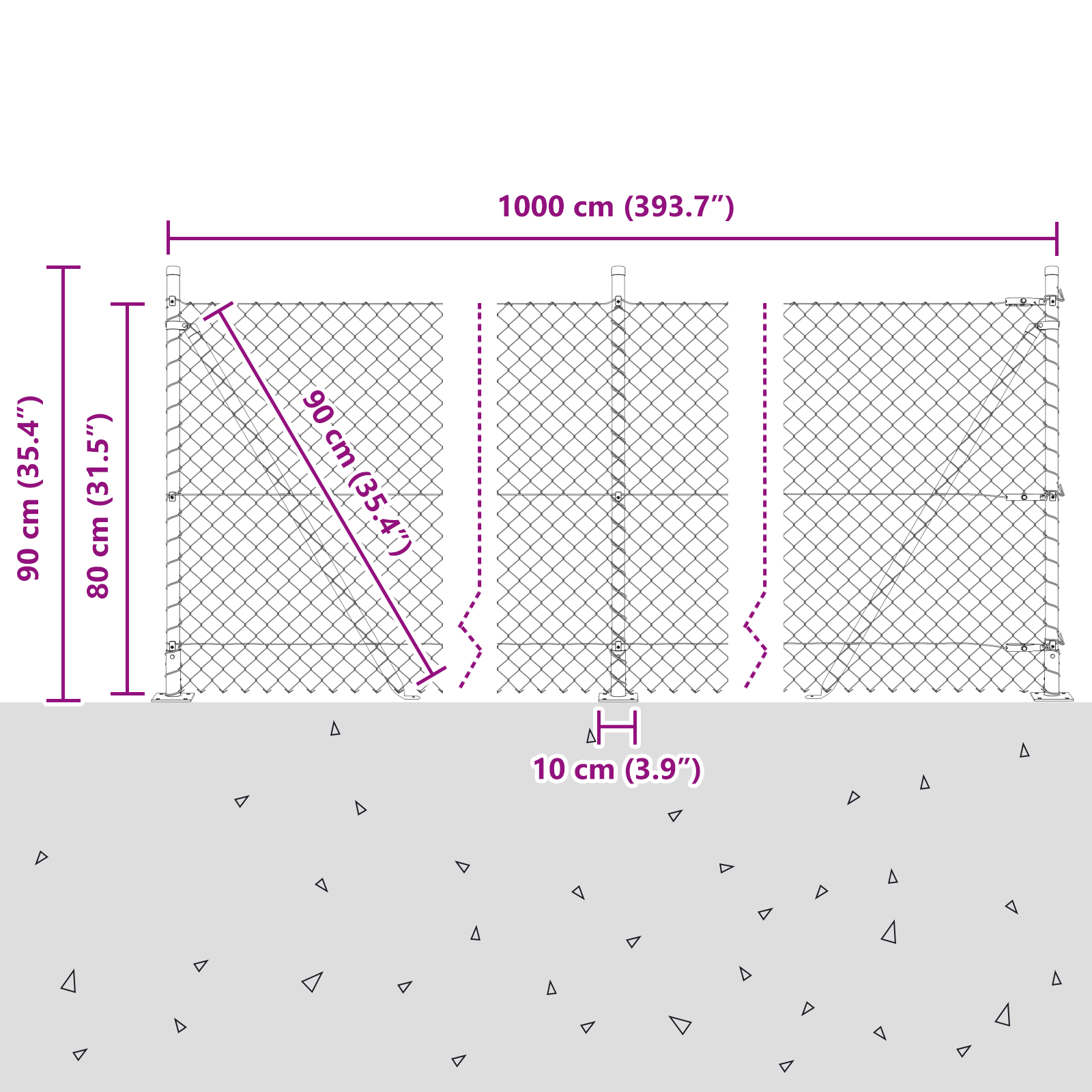 Chain Link Fence with 7 Flanged Posts 0.8x10 m Galvanised Steel - Image 6