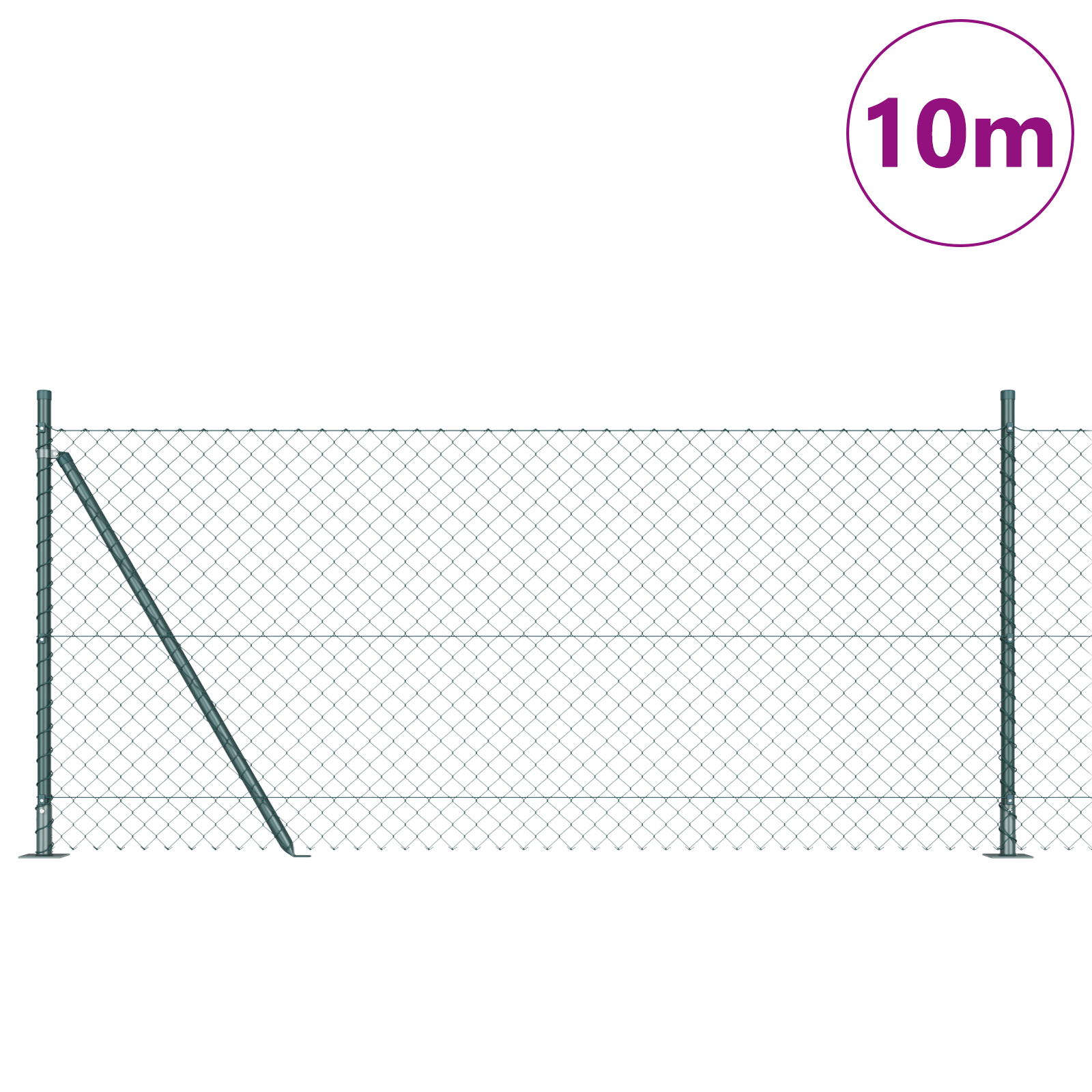 Chain Link Fence with 7 Flanged Posts 1x10 m Galvanised Steel - Image 2