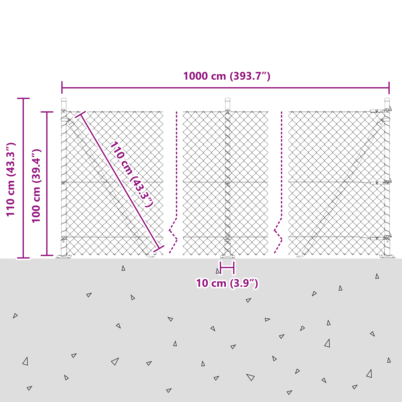 Chain Link Fence with 7 Flanged Posts 1x10 m Galvanised Steel - Image 6