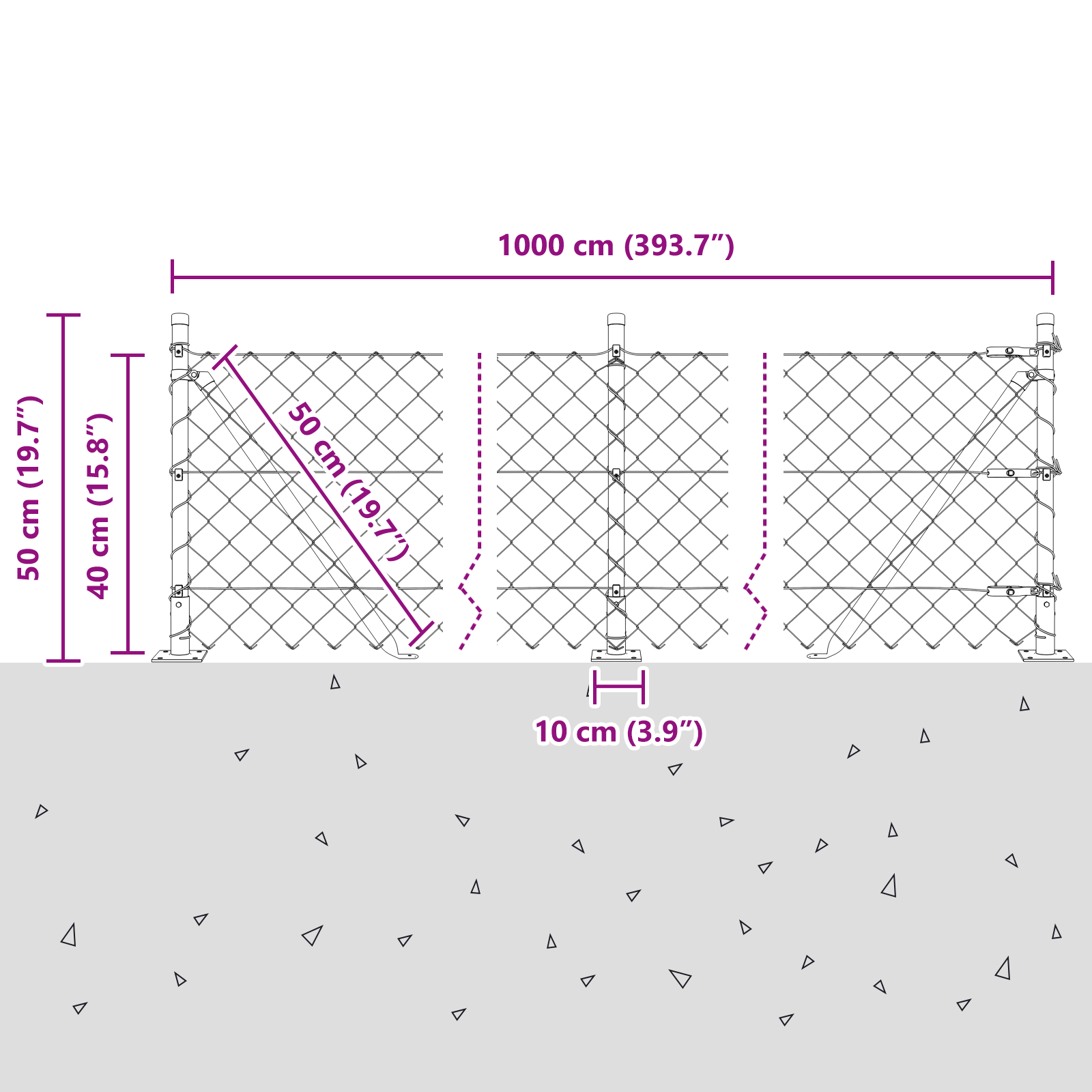 Chain Link Fence with 7 Flanged Posts 0,4x10 m Galvanised Steel - Image 10