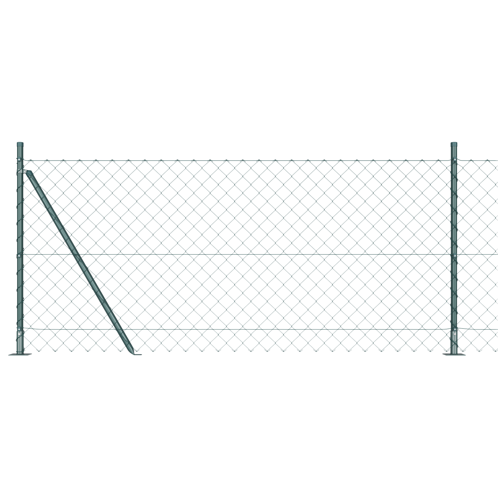 Chain Link Fence with 7 Flanged Posts 1x10 m Galvanised Steel