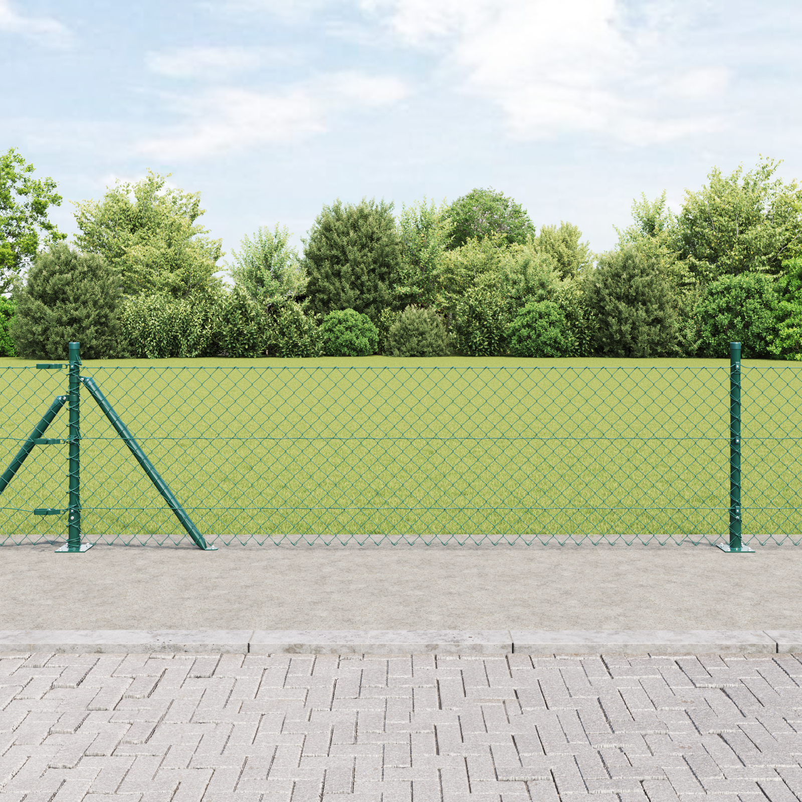 Chain Link Fence with 13 Flanged Posts 0.4x25 m Galvanised Steel