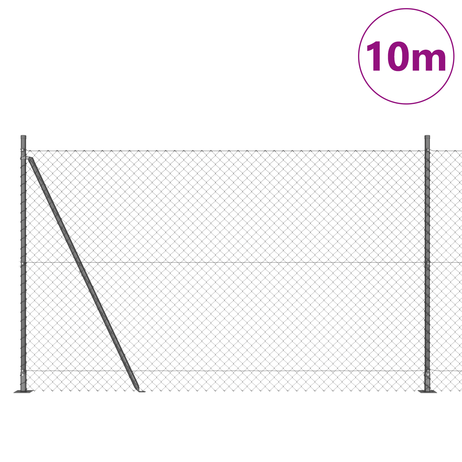 Chain Link Fence with 7 Flanged Posts 1.5x10 m Galvanised Steel - Image 3