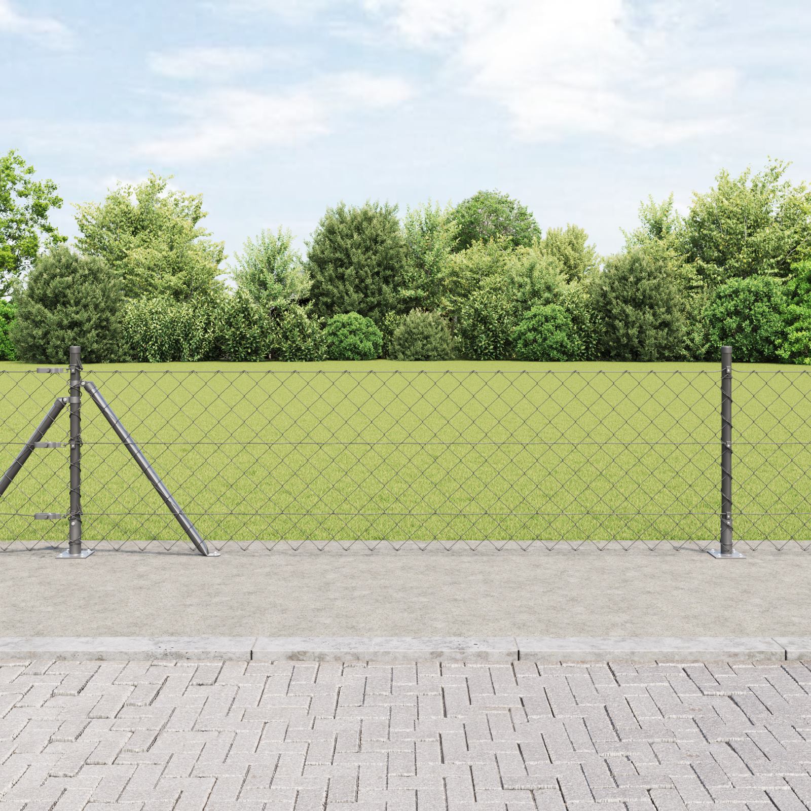 Chain Link Fence with 7 Flanged Posts 0.4x10 m Galvanised Steel