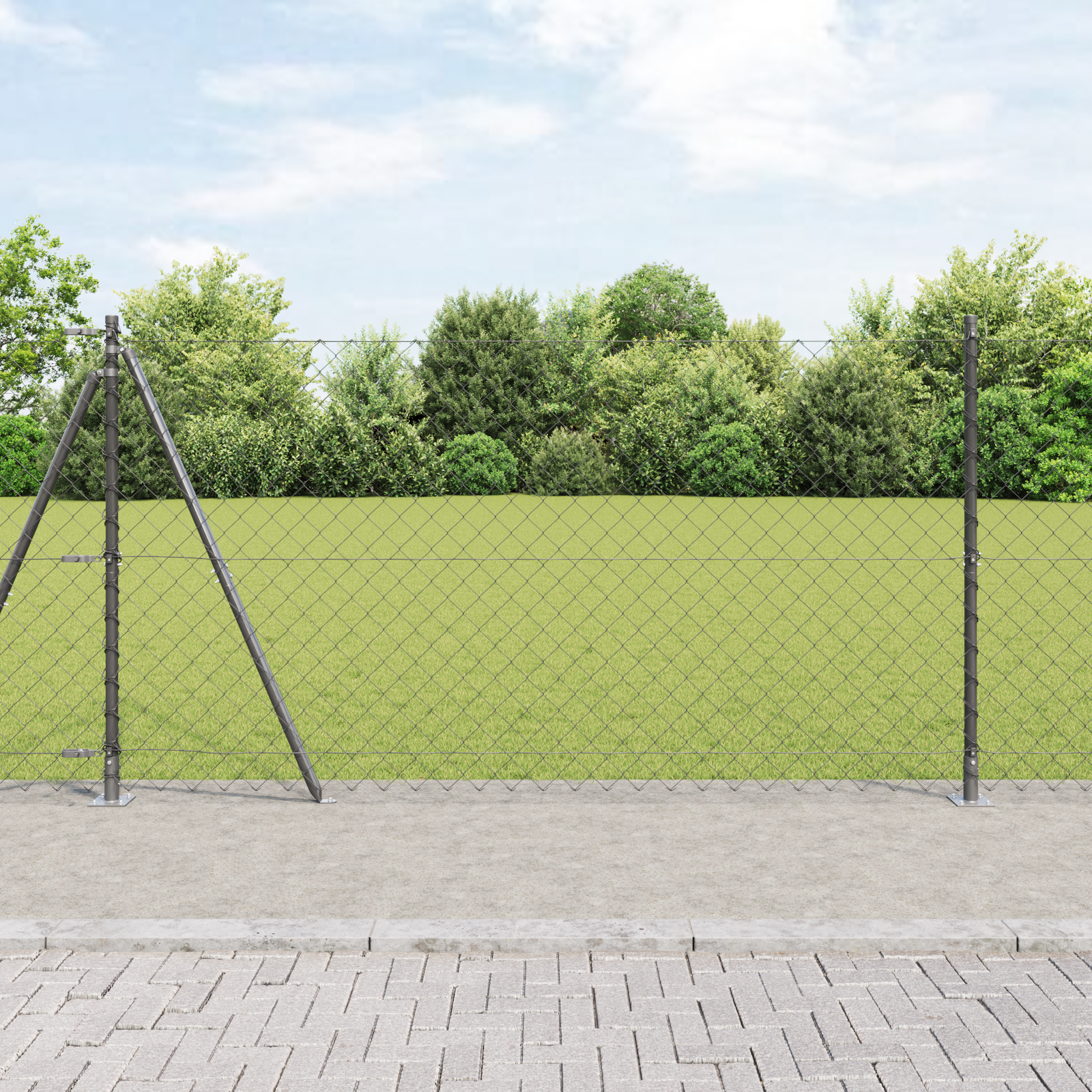 Chain Link Fence with 7 Flanged Posts 1.2x10 m Galvanised Steel