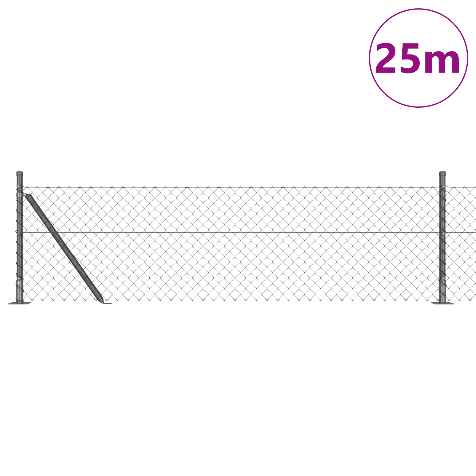 Chain Link Fence with 13 Flanged Posts 0.4x25 m Galvanised Steel - Image 3