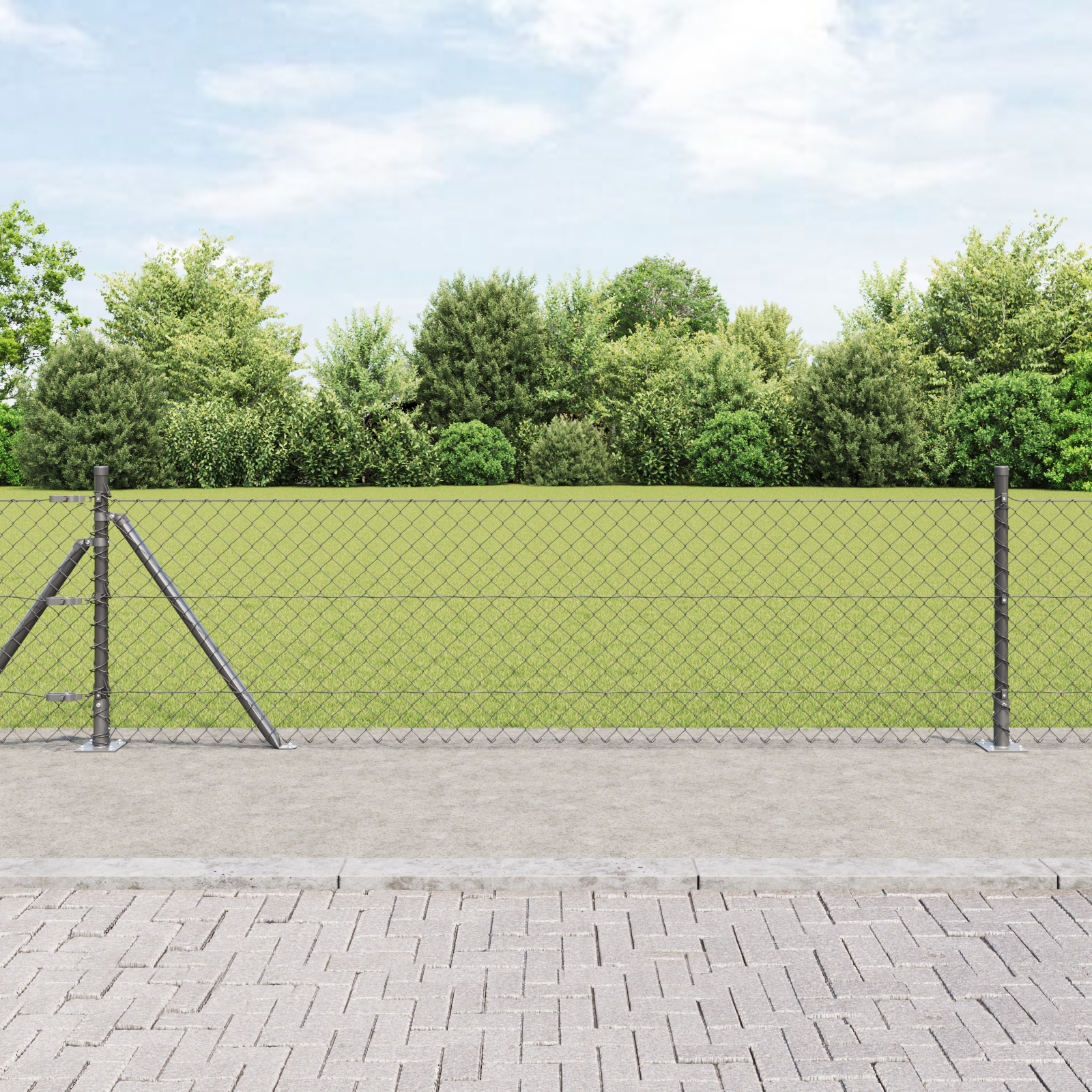 Chain Link Fence with 13 Flanged Posts 0.4x25 m Galvanised Steel