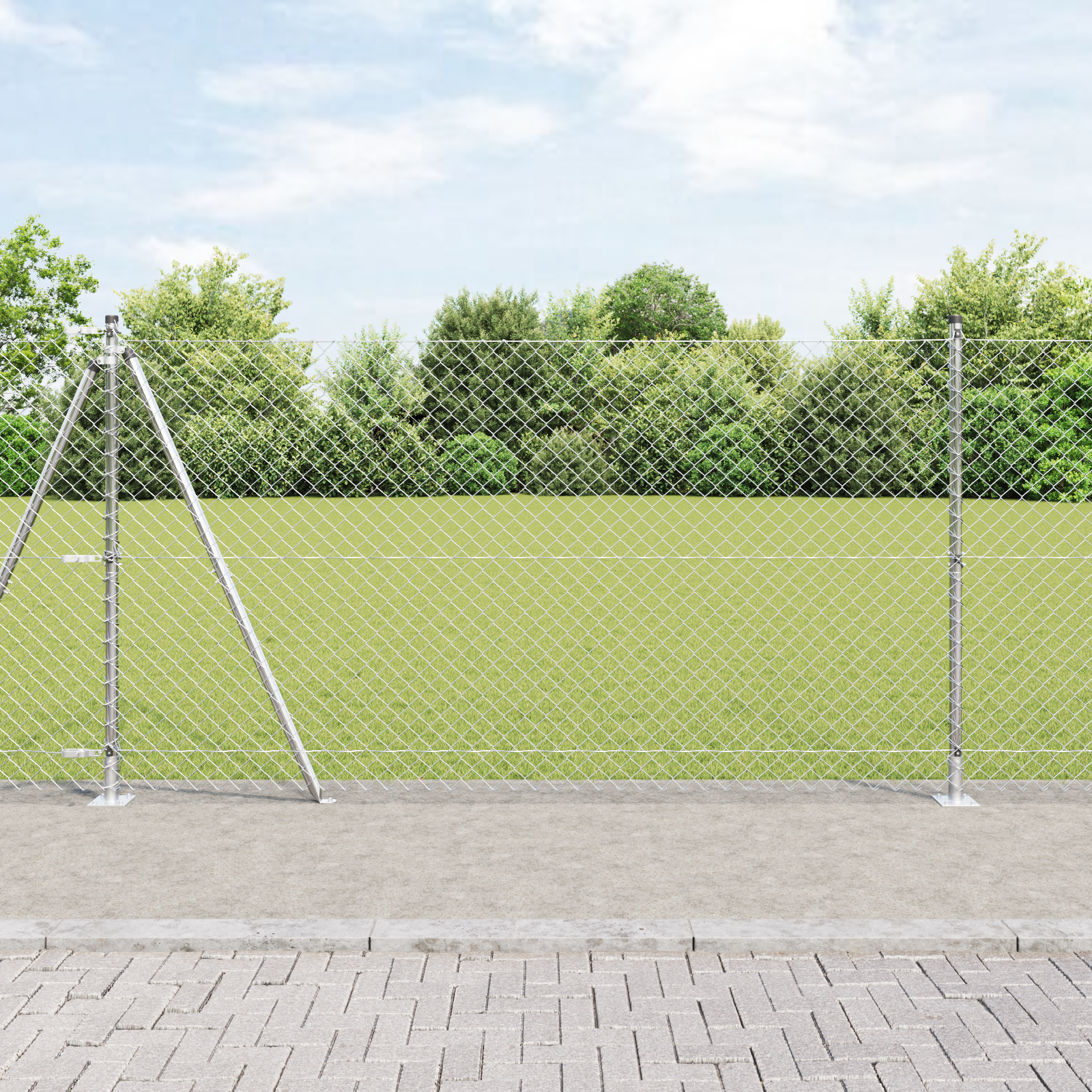 Chain Link Fence with 7 Flanged Posts 1.2x10 m Galvanised Steel