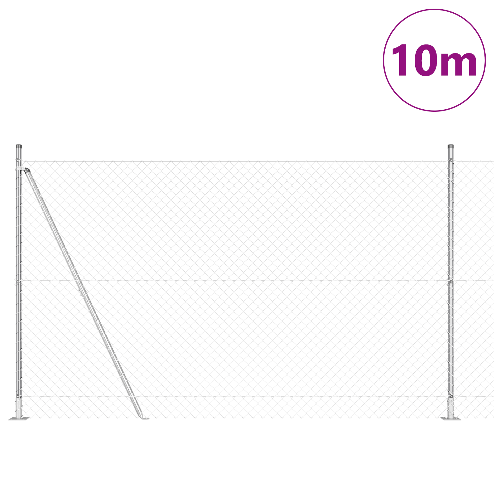 Chain Link Fence with 7 Flanged Posts 1.6x10 m Galvanised Steel - Image 3