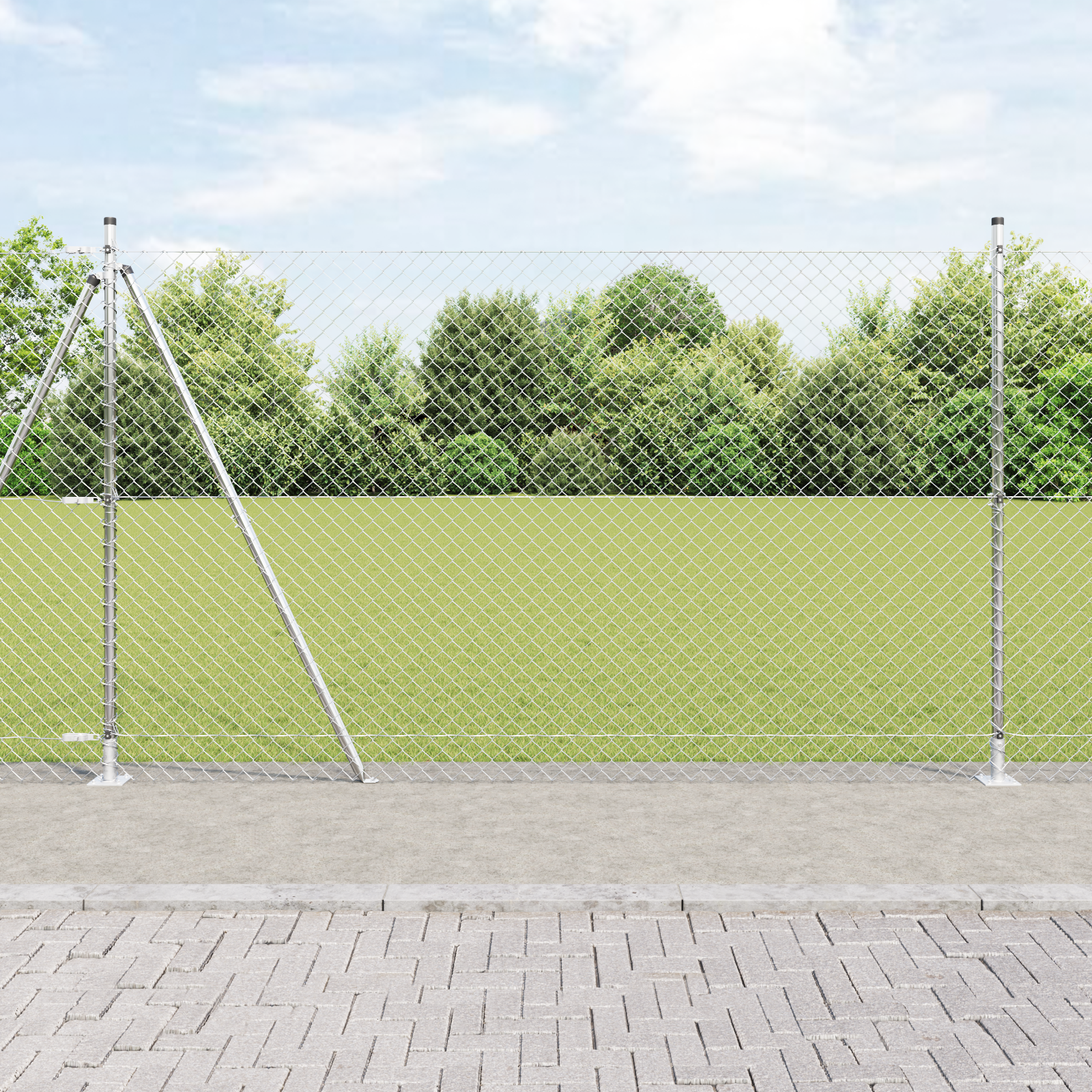 Chain Link Fence with 7 Flanged Posts 1.6x10 m Galvanised Steel