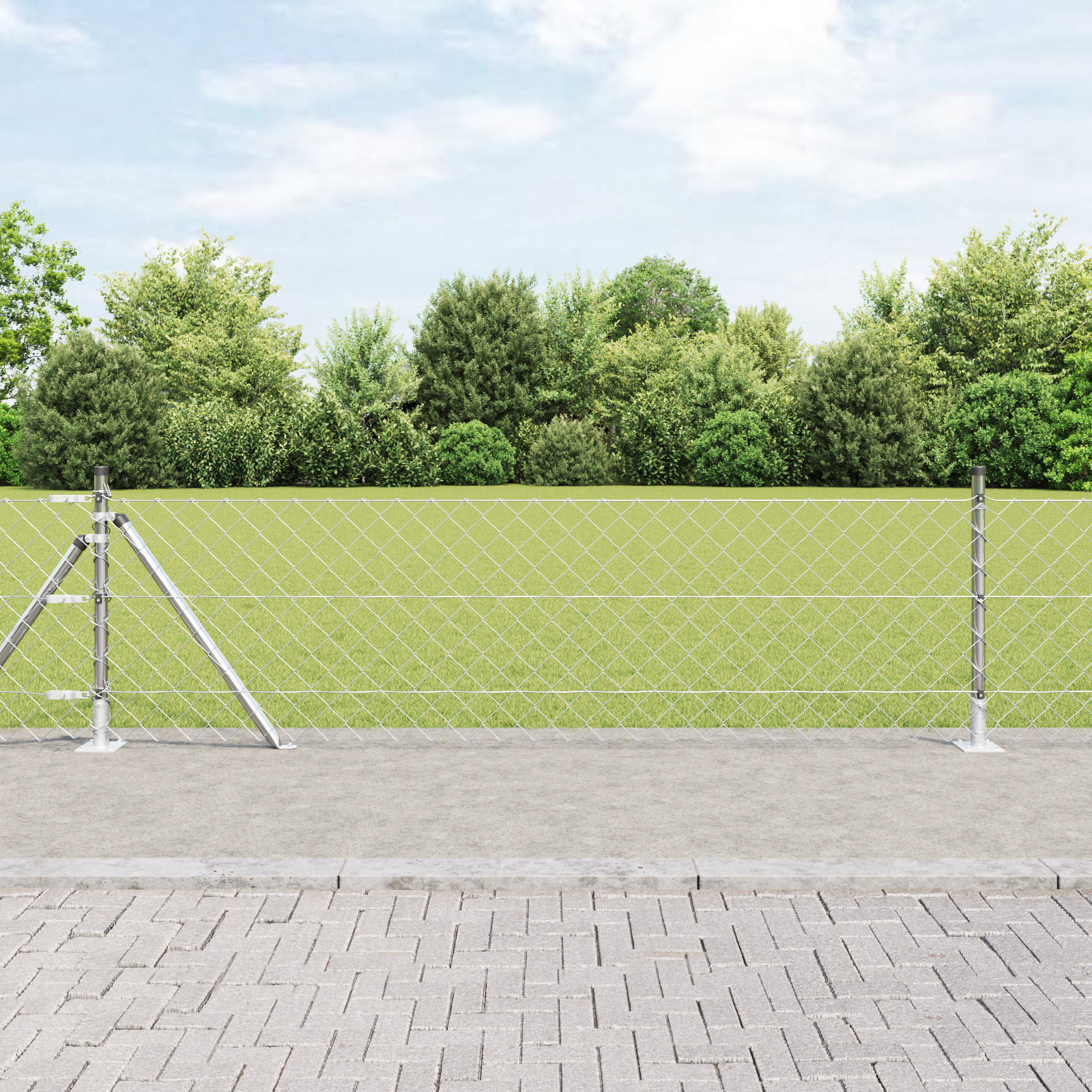 Chain Link Fence with 7 Flanged Posts 0.6x10 m Galvanised Steel
