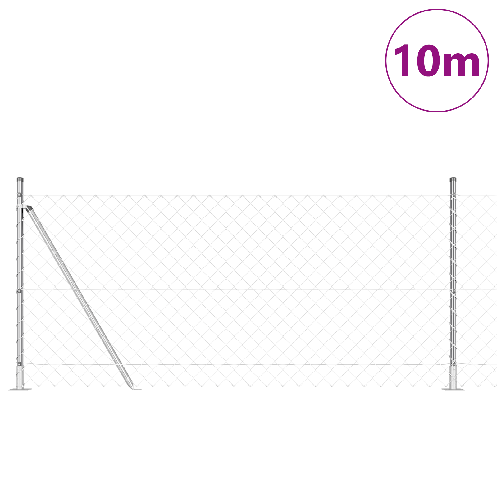 Chain Link Fence with 7 Flanged Posts 0.8x10 m Galvanised Steel - Image 3
