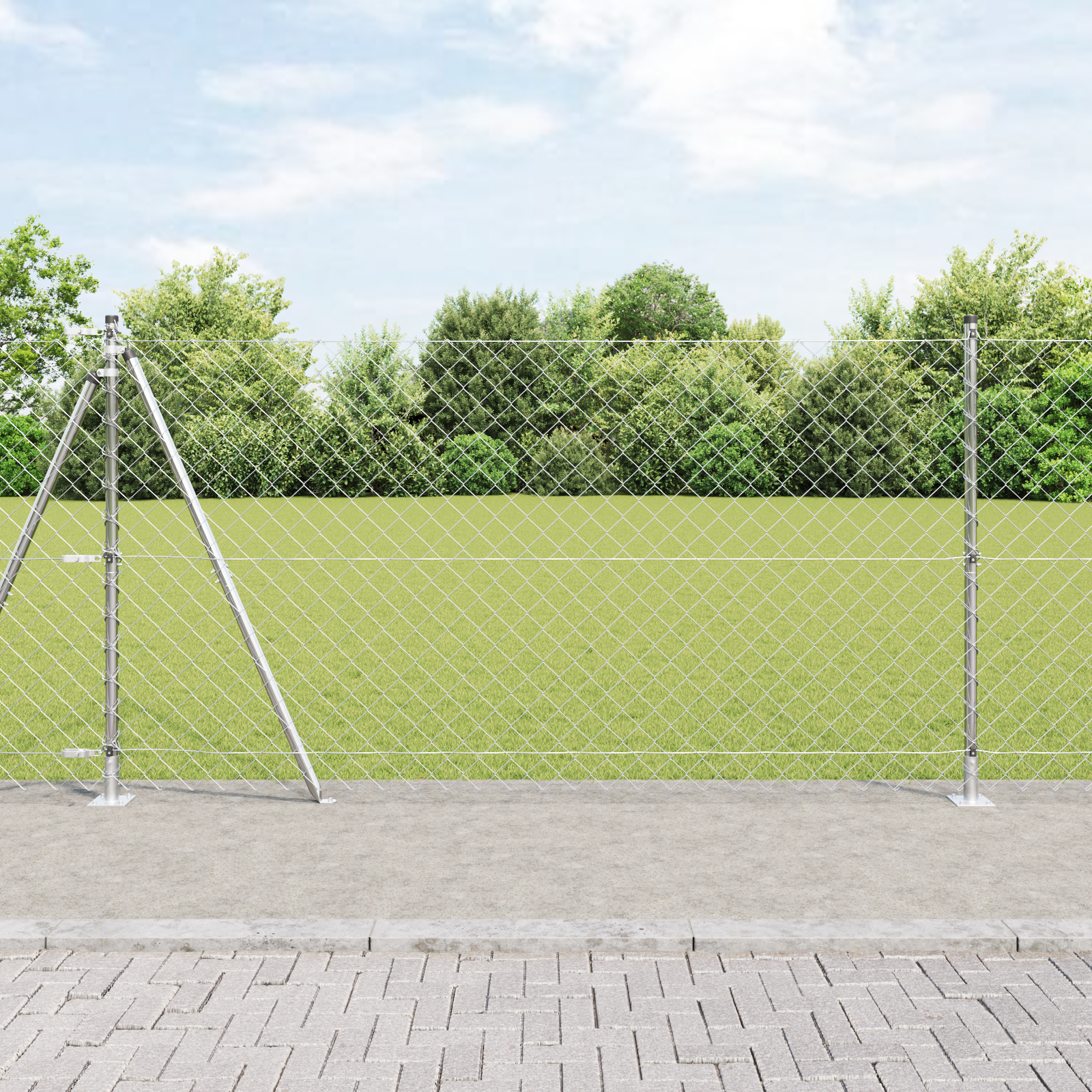 Chain Link Fence with 7 Flanged Posts 1.2x10 m Galvanised Steel