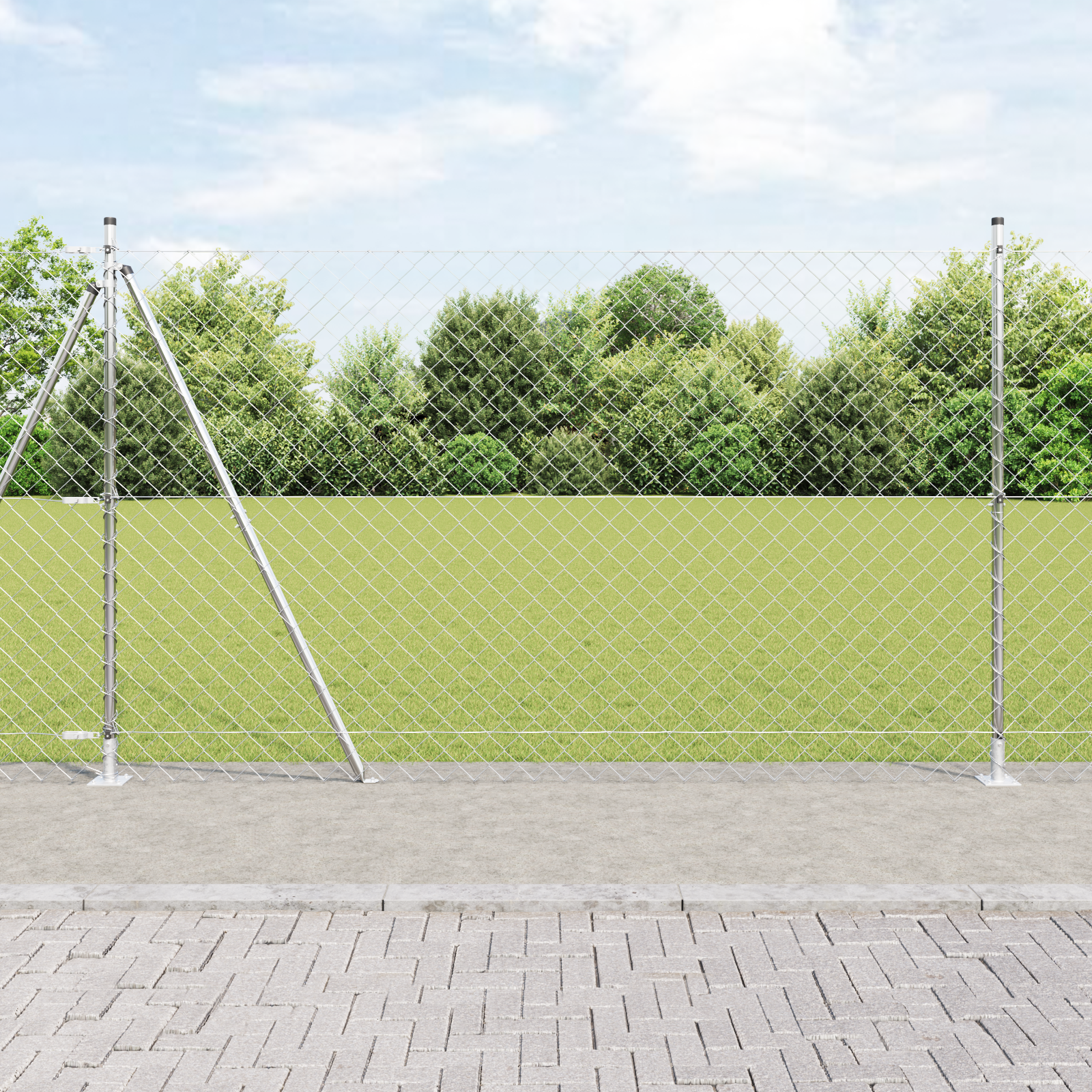 Chain Link Fence with 7 Flanged Posts 1.4x10 m Galvanised Steel