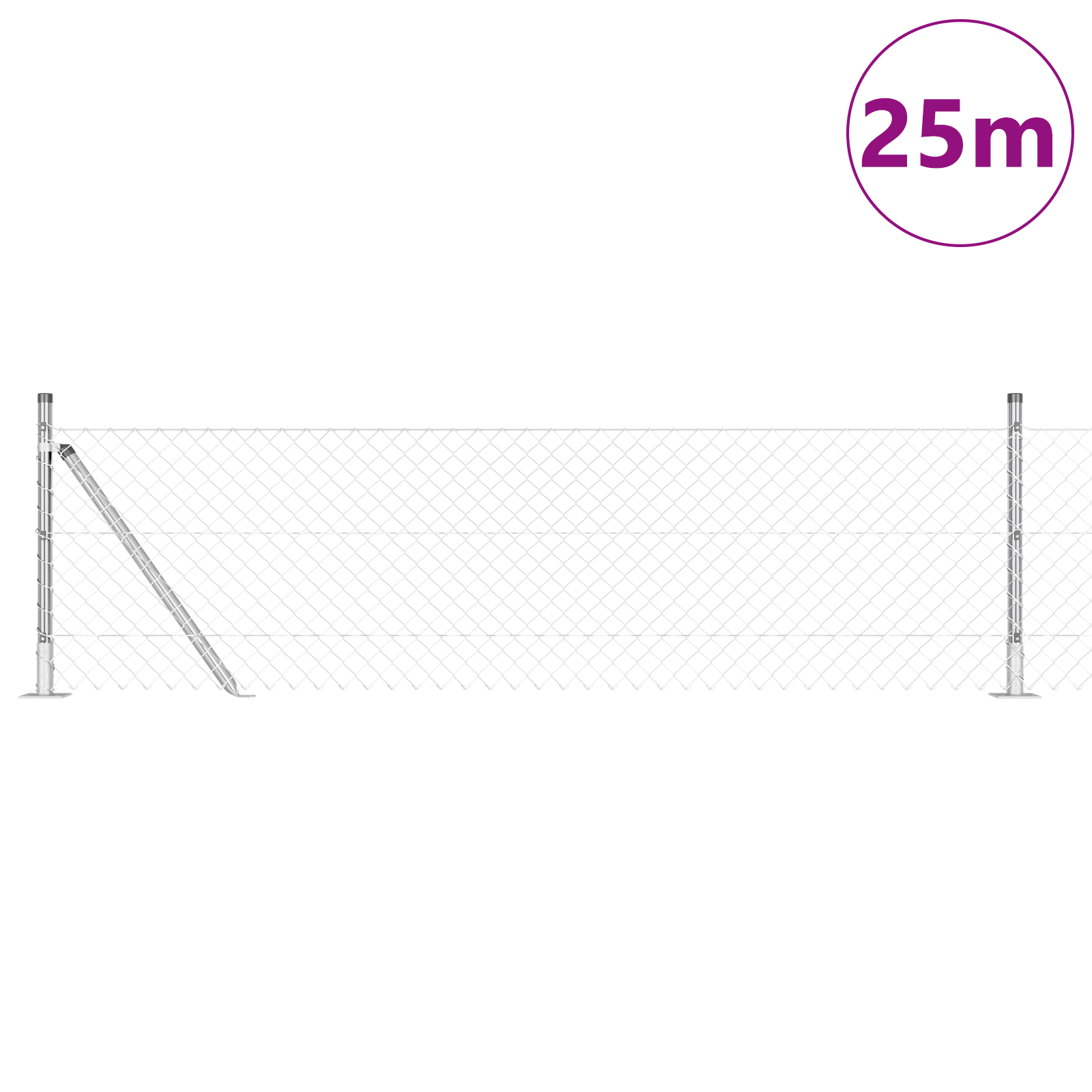 Chain Link Fence with 13 Flanged Posts 0.4 x 25 m Galvanised Steel - Image 3