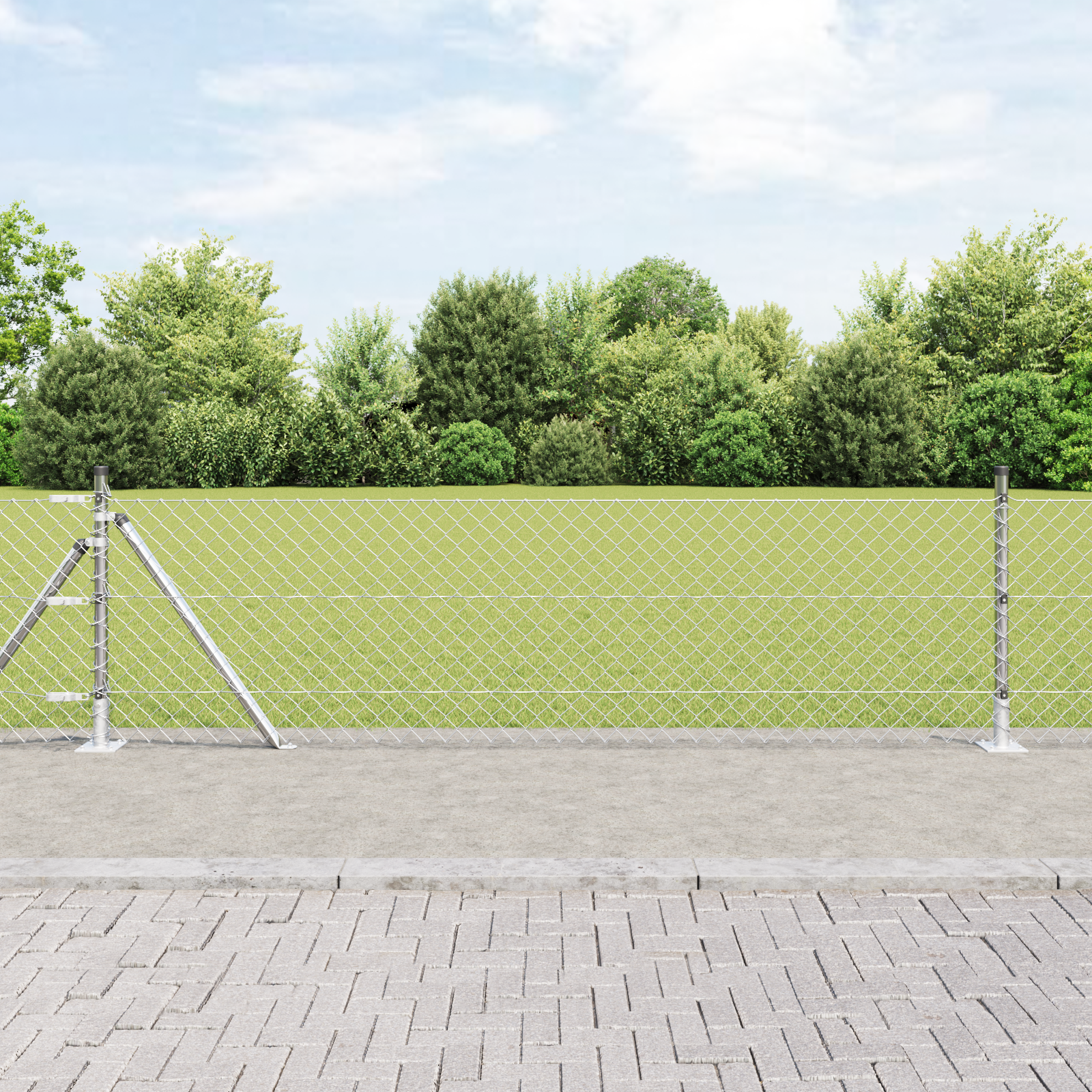 Chain Link Fence with 13 Flanged Posts 0.4 x 25 m Galvanised Steel