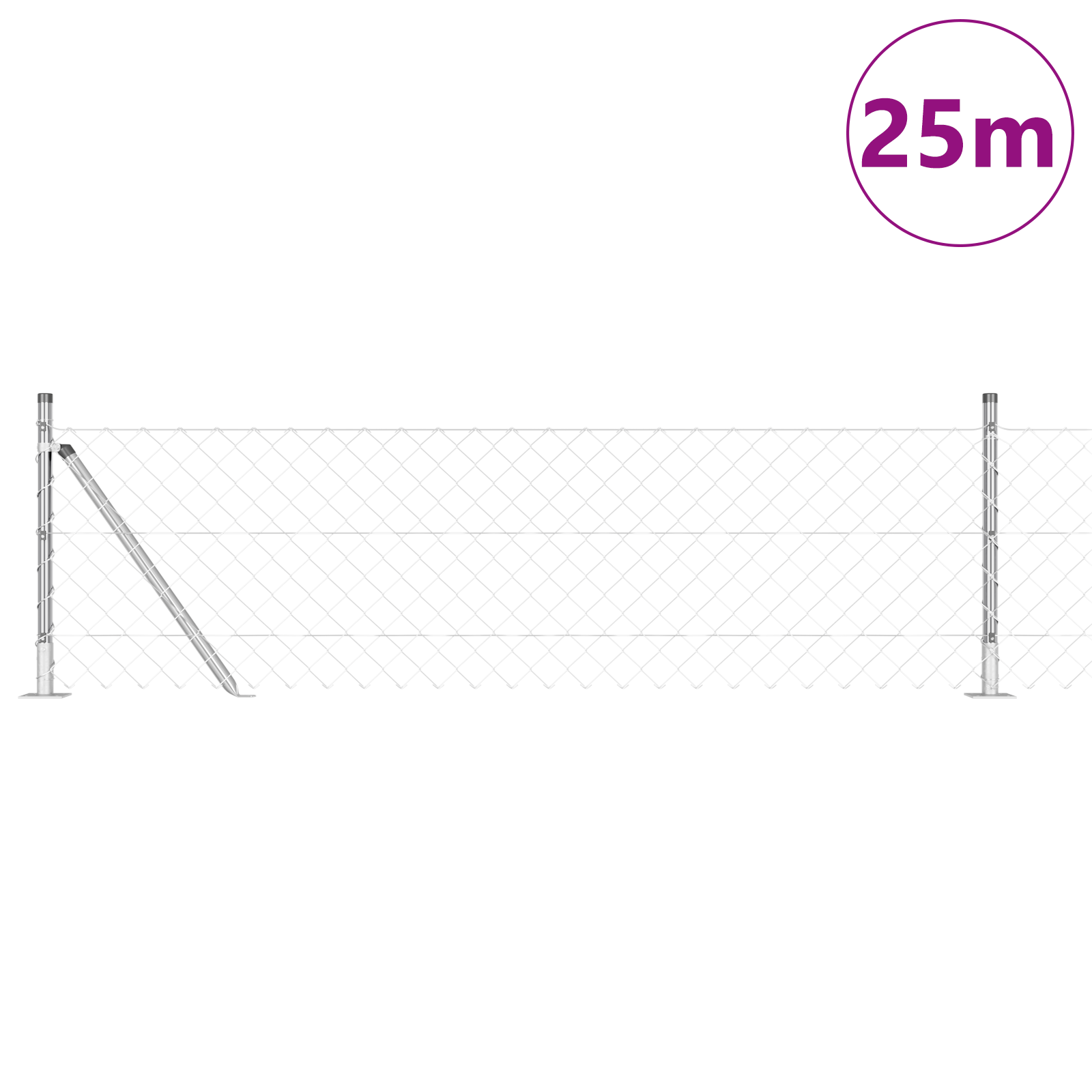Chain Link Fence with 13 Flanged Posts 0.6x25 m Galvanised Steel - Image 3
