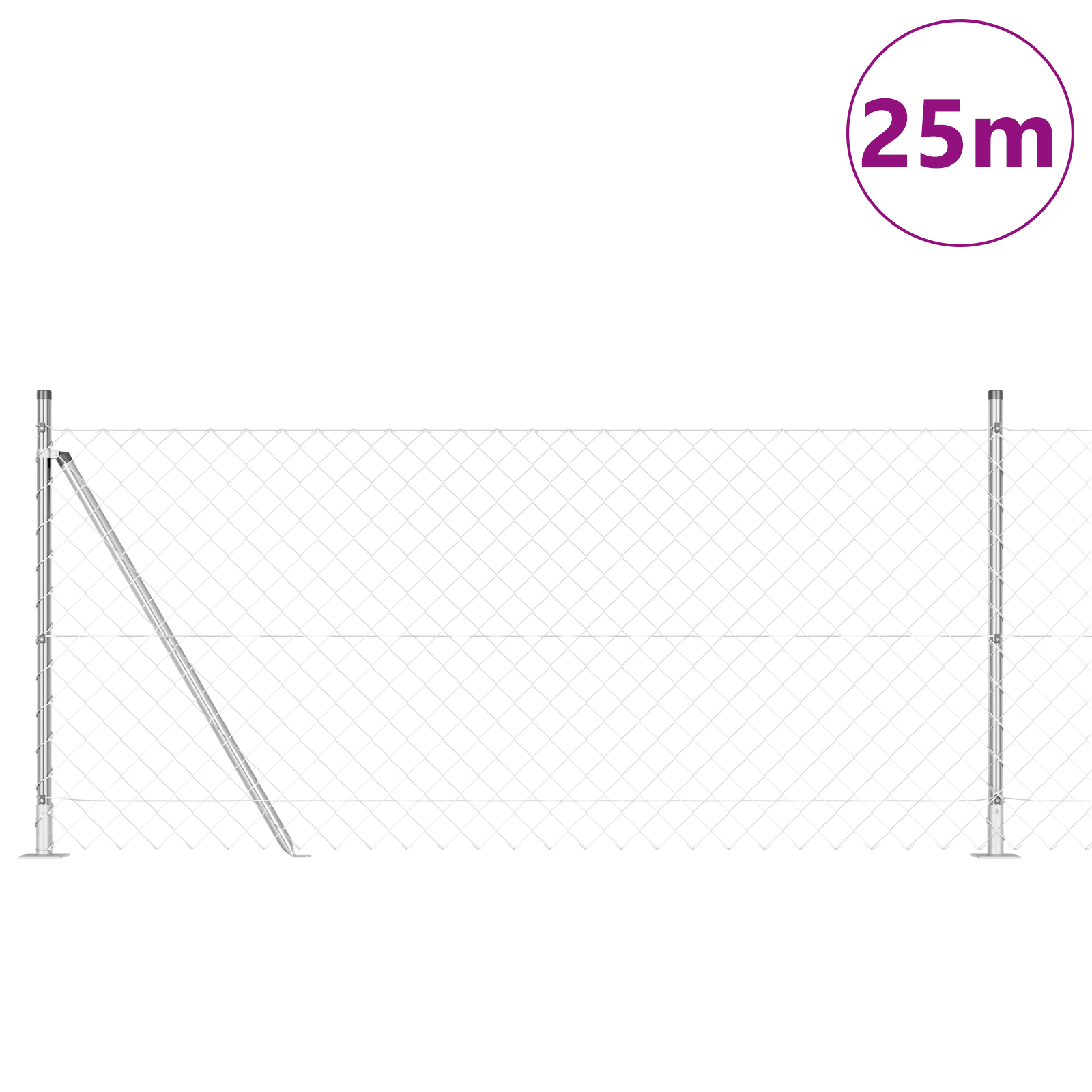 Chain Link Fence Set of 2 Galvanised Galvanised Steel 25 x 1 m - Image 3