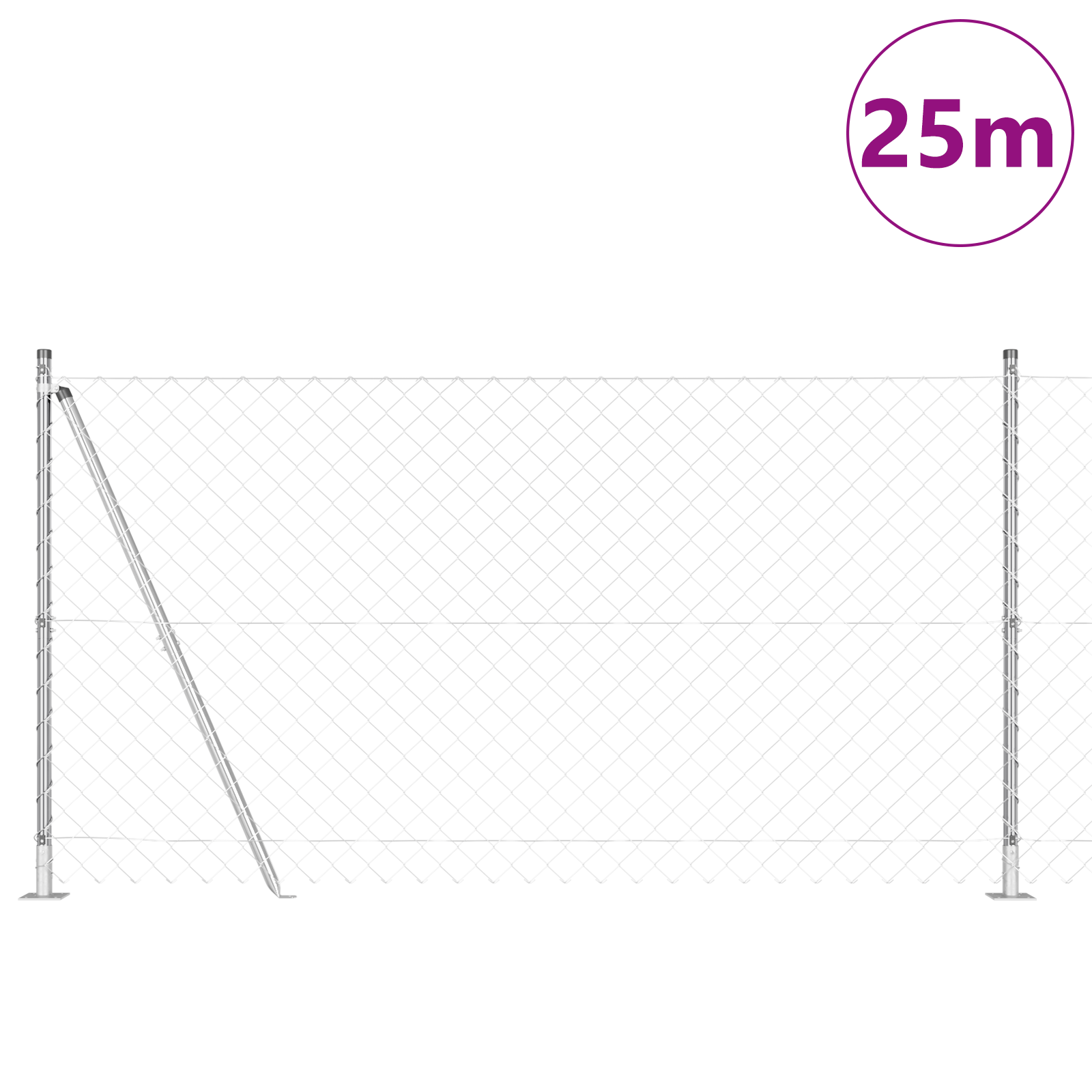 Chain Link Fence with 13 Flanged Posts 1.2 x 25 m Galvanised Steel - Image 3