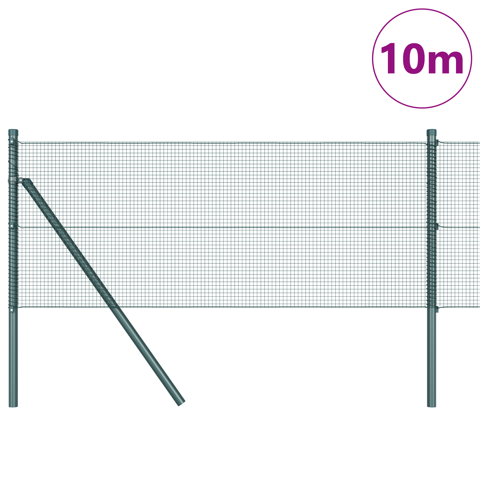 Welded Wire Fence with 7 Posts Green 0.6x10 m Steel - Image 3