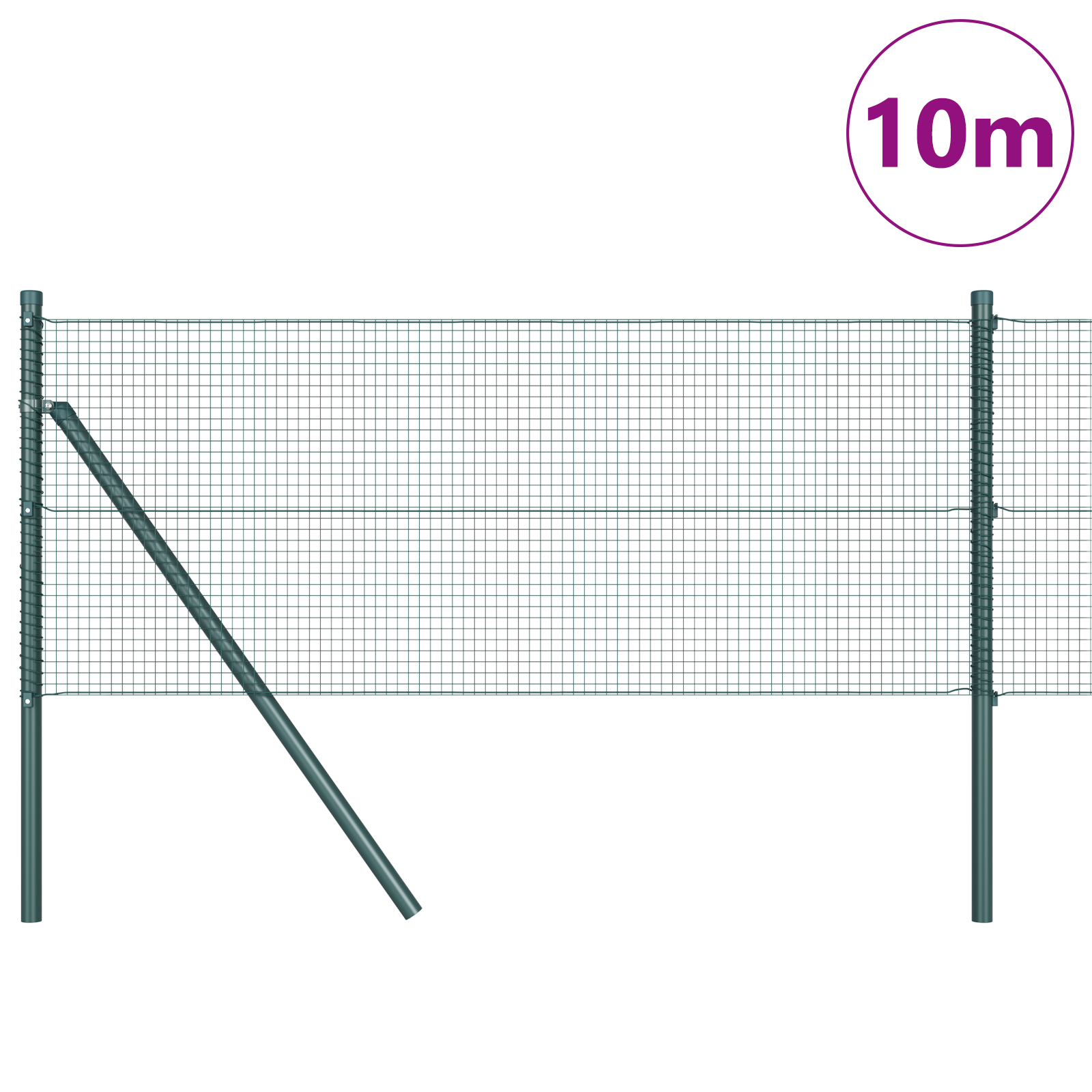 Welded Wire Fence with 7 Posts Green 0.6x10 m Steel - Image 3