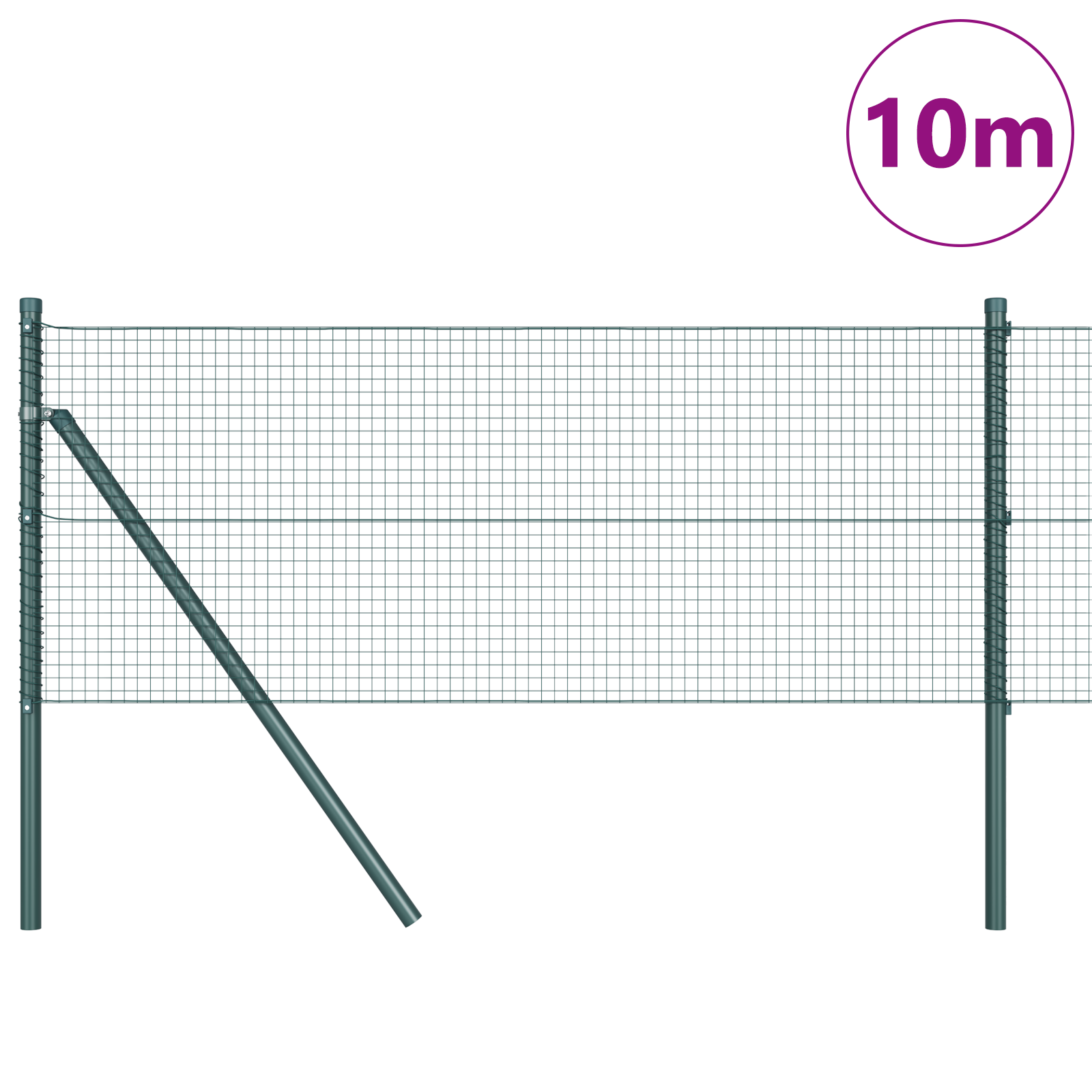 Welded Wire Fence with 7 Posts Green 0.6x10 m Steel - Image 3