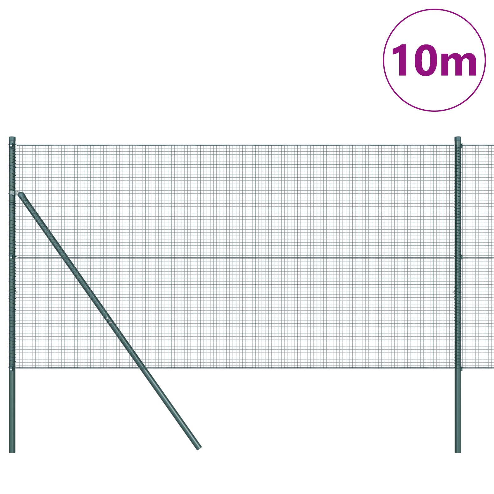 Welded Wire Fence with 7 Posts Green 1.2x10 m Steel - Image 3