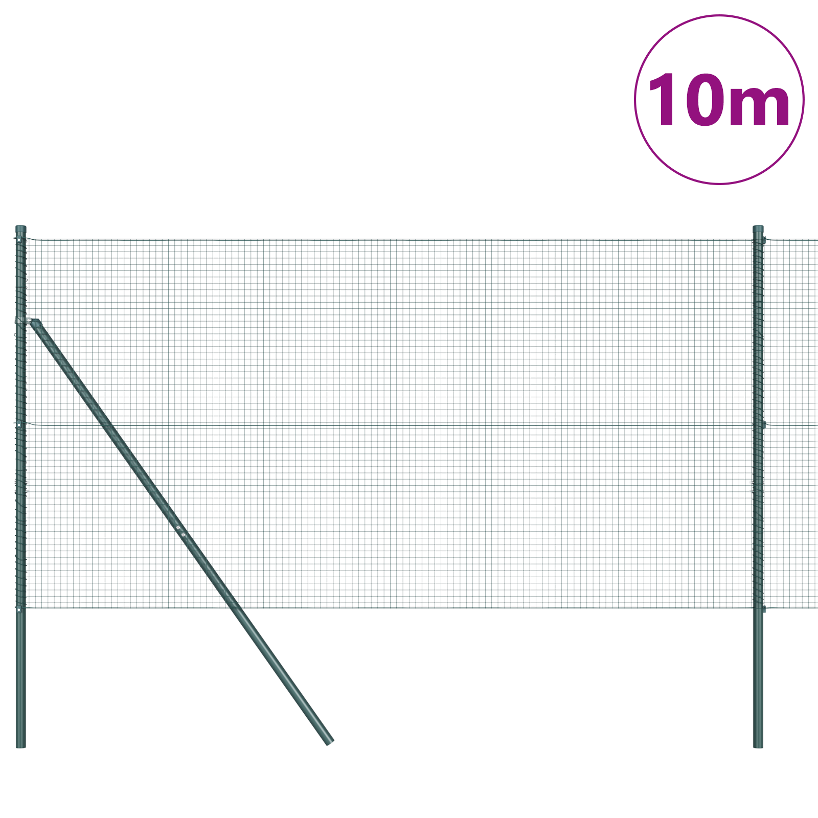 Welded Wire Fence with 7 Posts Green 1.2x10 m Steel - Image 3
