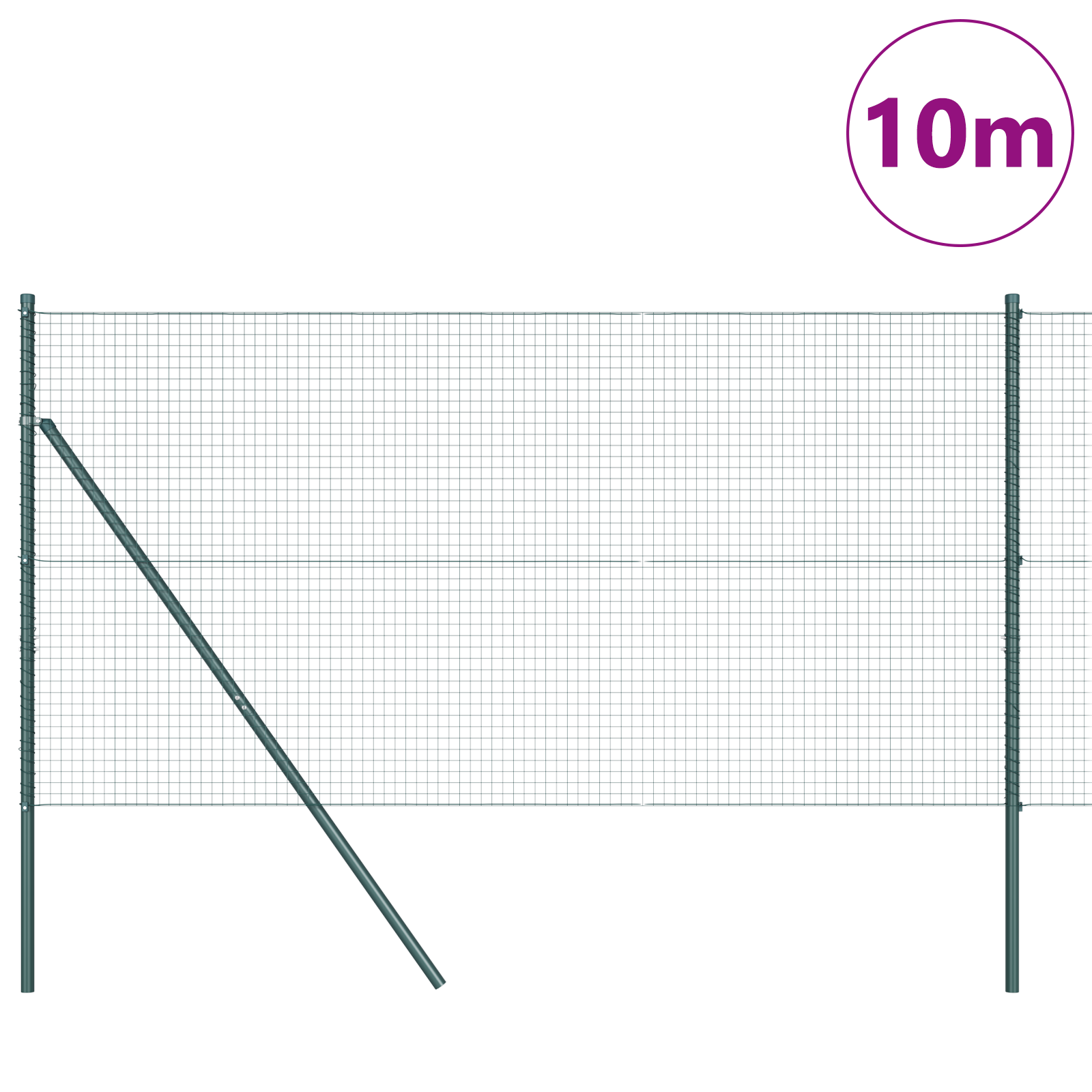 Welded Wire Fence with 7 Posts Green 1.2x10 m Steel - Image 3