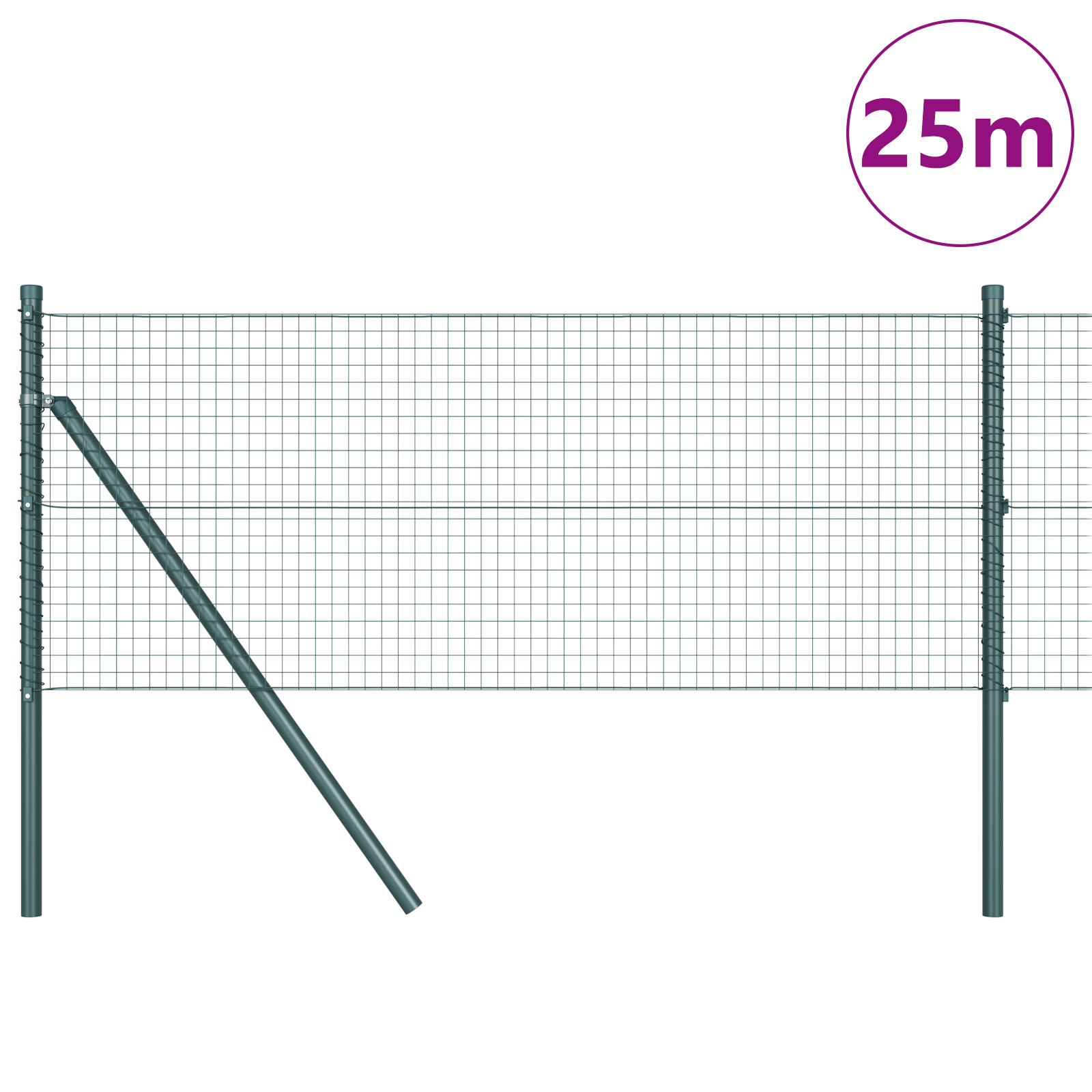 Welded Wire Fence with 13 Posts Green 0.6x25 m Steel - Image 3
