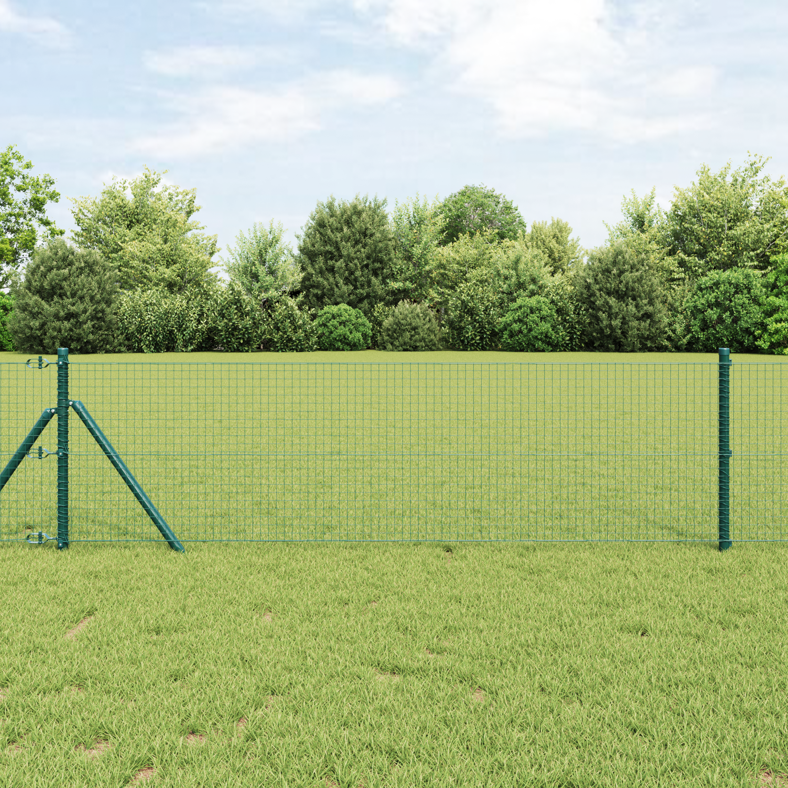 Welded Wire Fence with 13 Posts Green 0.6x25 m Steel