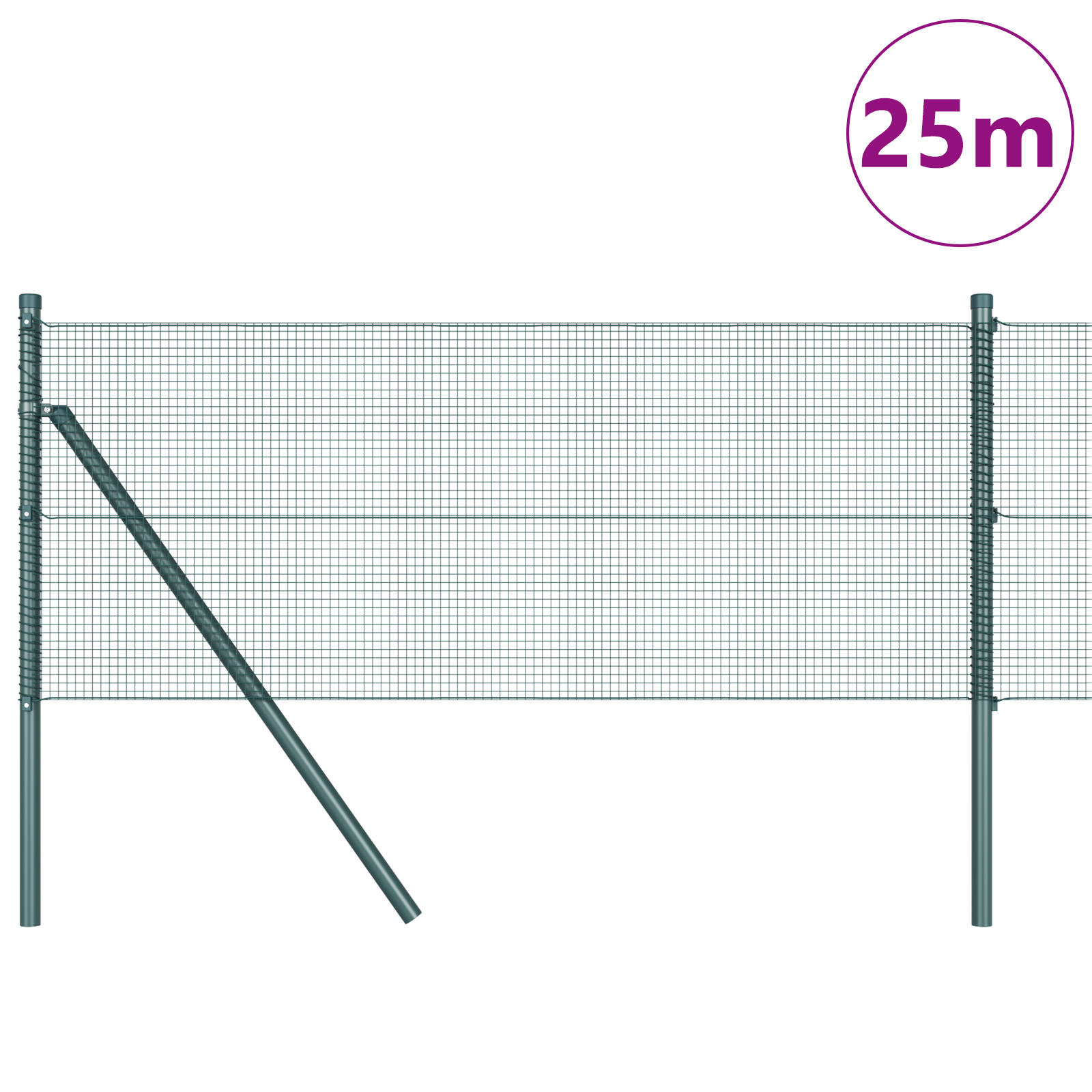 Welded Wire Fence with 13 Posts Green 0.8x25 m Steel - Image 3