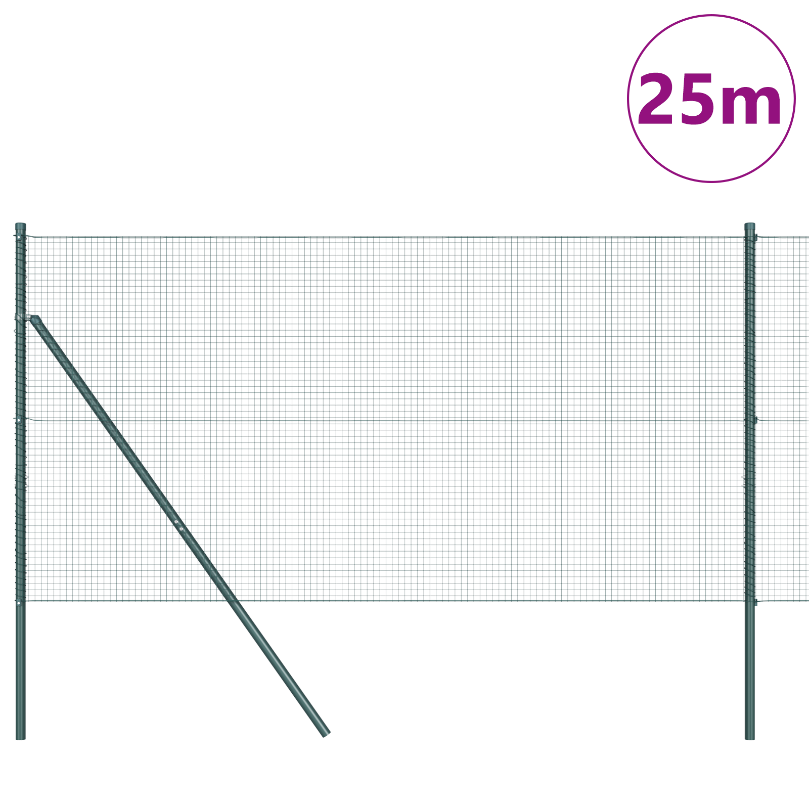 Welded Wire Fence with 13 Posts Green 1.4x25 m Steel - Image 3