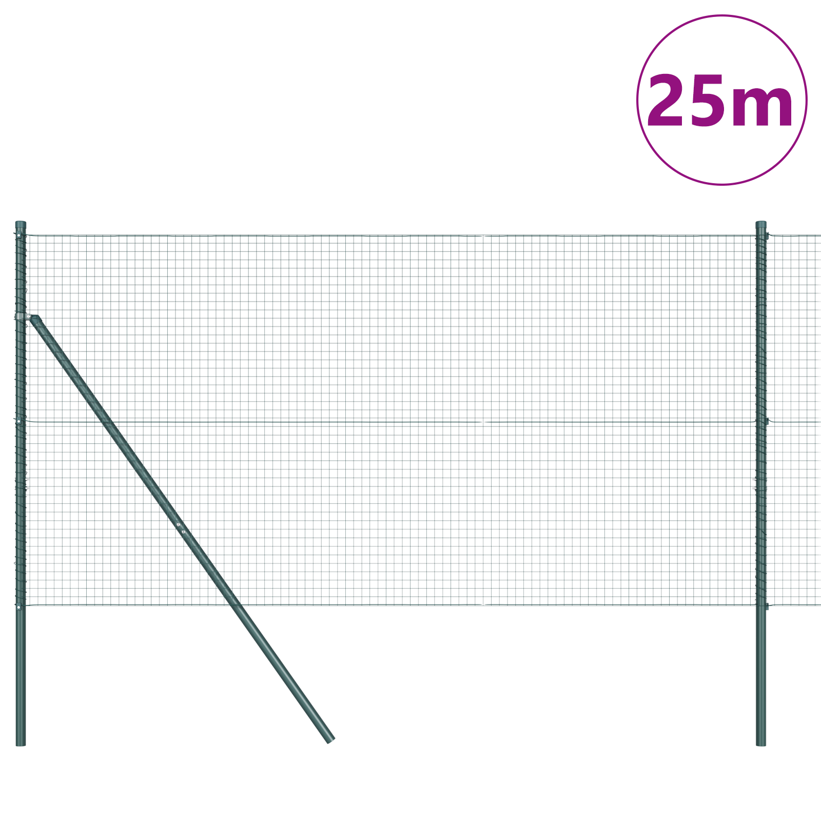 Welded Wire Fence with 13 Posts Green 1.4x25 m Steel - Image 3