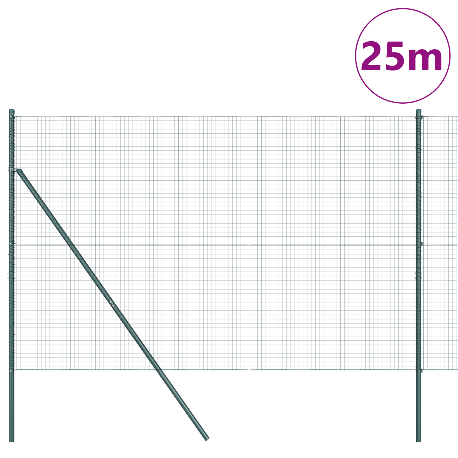 Welded Wire Fence with 13 Posts Green 1.6x25 m Steel - Image 3